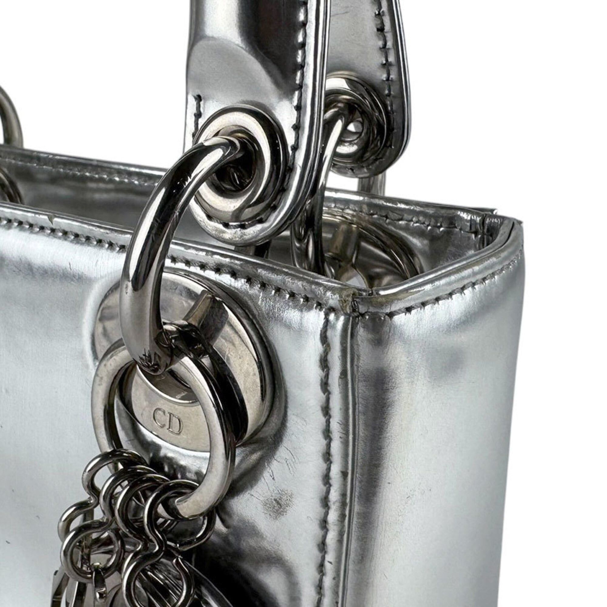 Dior Christian Dior Lady handbag/shoulder bag, leather, silver, women's, z9602 Size ONE SIZE - 5 Thumbnail