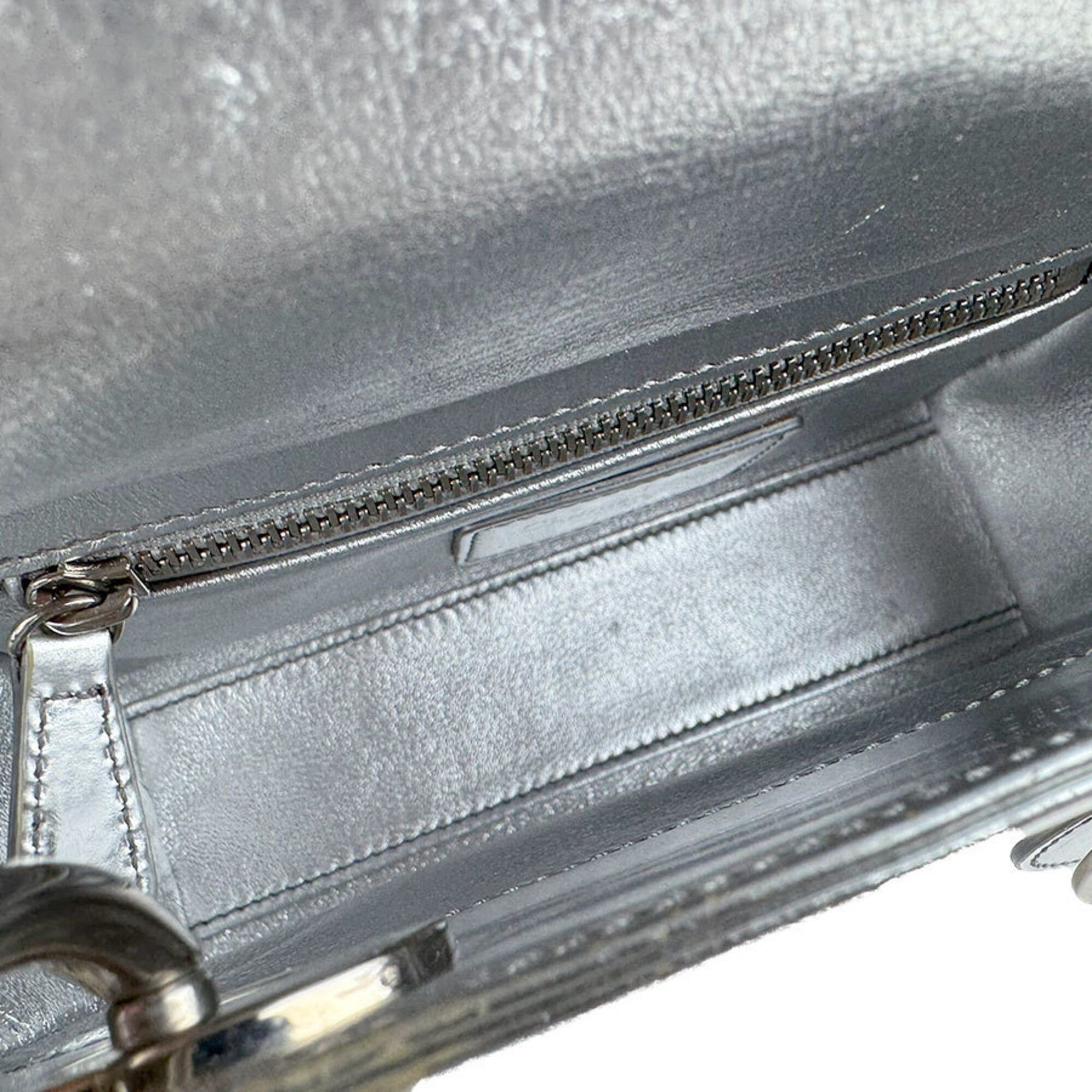 Dior Christian Dior Lady handbag/shoulder bag, leather, silver, women's, z9602 Size ONE SIZE - 12 Thumbnail