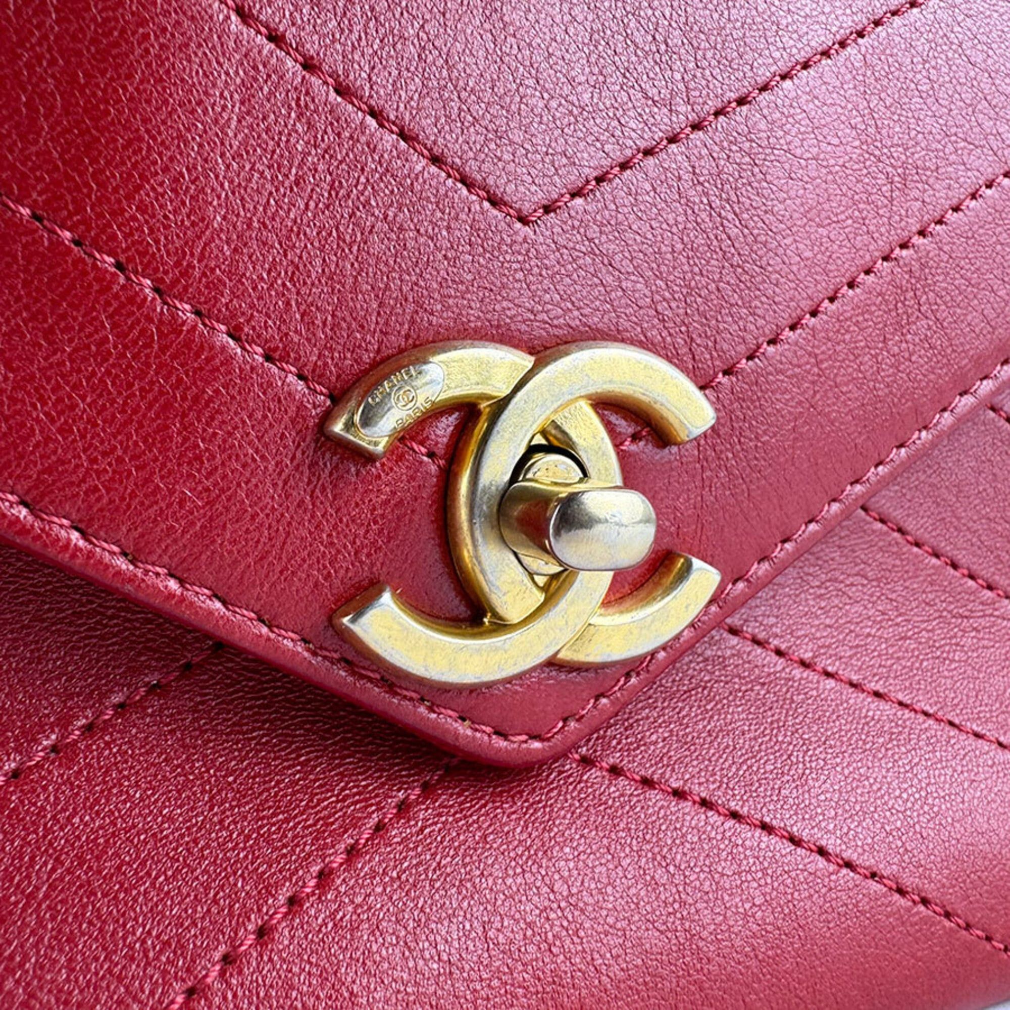 Chanel Chanel Shoulder Bag Leather Red Gold Women's z9609 Size ONE SIZE - 9 Thumbnail