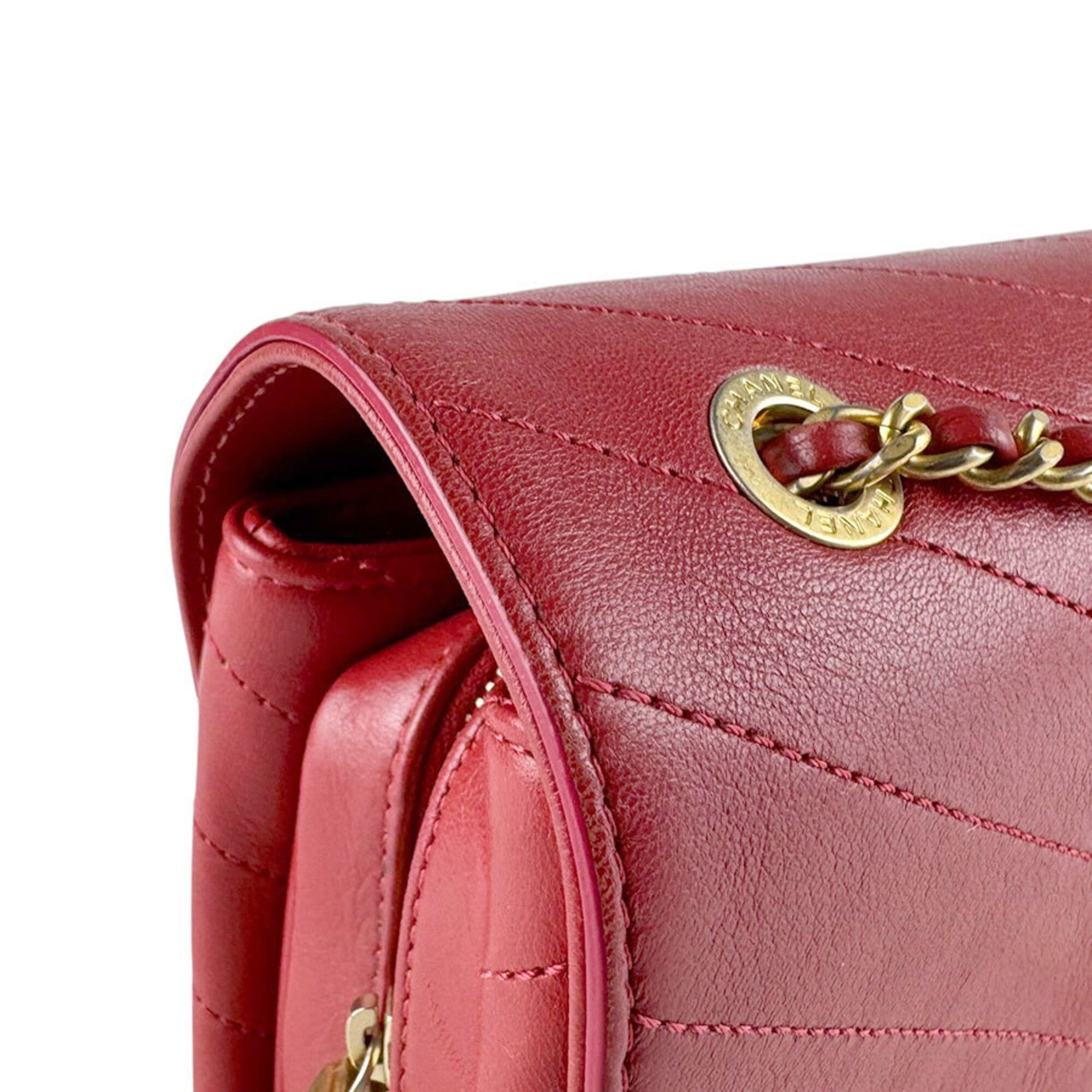Chanel Chanel Shoulder Bag Leather Red Gold Women's z9609 Size ONE SIZE - 6 Thumbnail