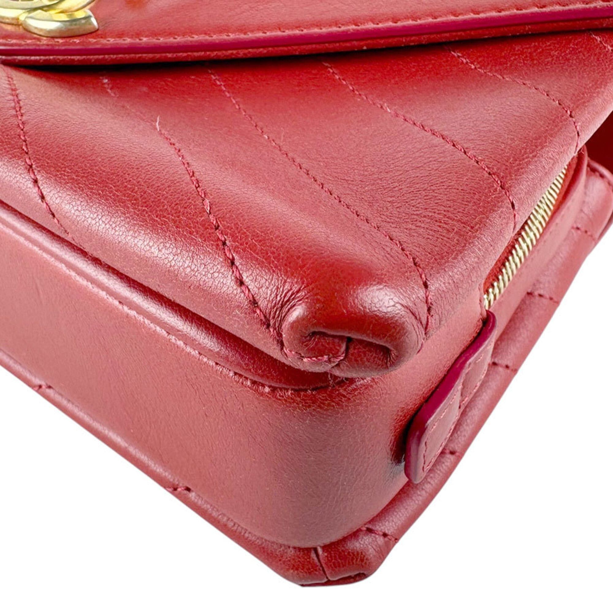 Chanel Chanel Shoulder Bag Leather Red Gold Women's z9609 Size ONE SIZE - 7 Thumbnail