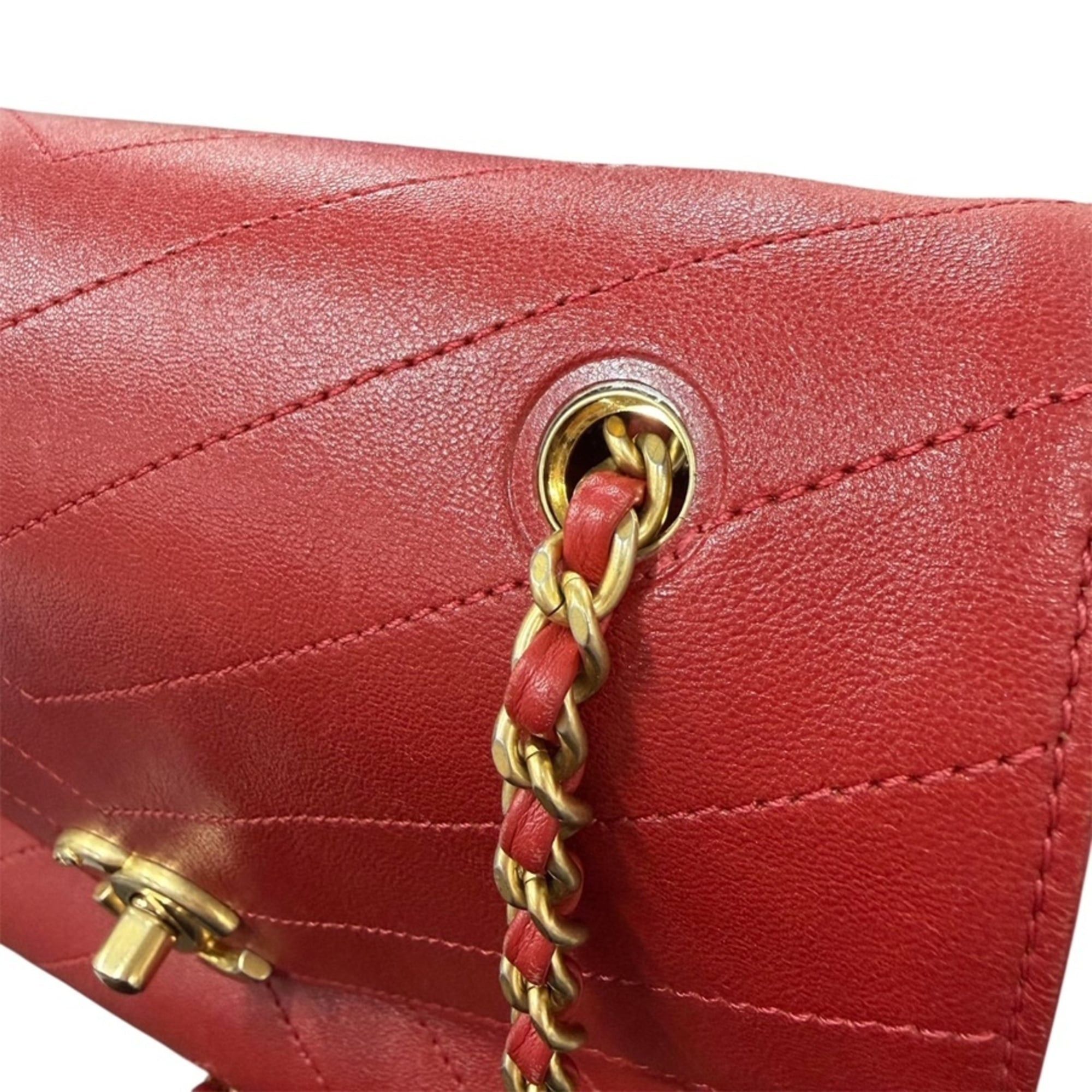 Chanel Chanel Shoulder Bag Leather Red Gold Women's z9609 Size ONE SIZE - 14 Thumbnail