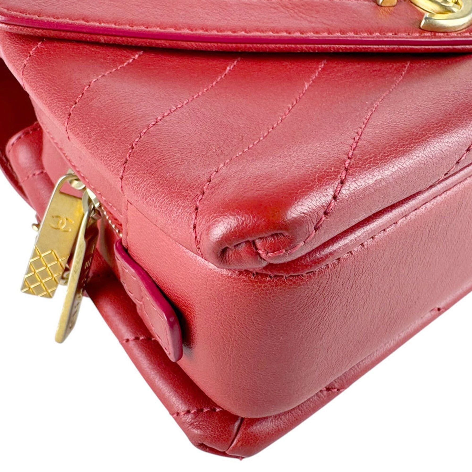 Chanel Chanel Shoulder Bag Leather Red Gold Women's z9609 Size ONE SIZE - 8 Thumbnail