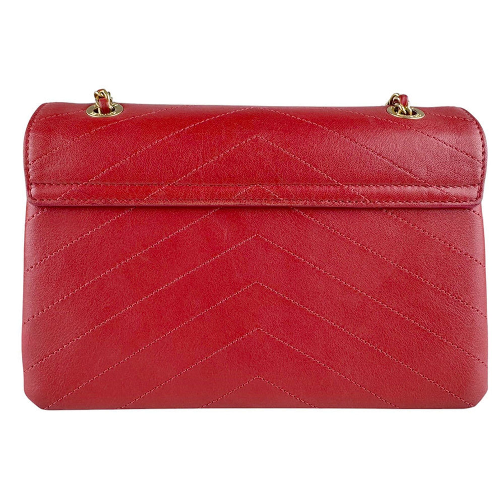Chanel Chanel Shoulder Bag Leather Red Gold Women's z9609 Size ONE SIZE - 3 Thumbnail