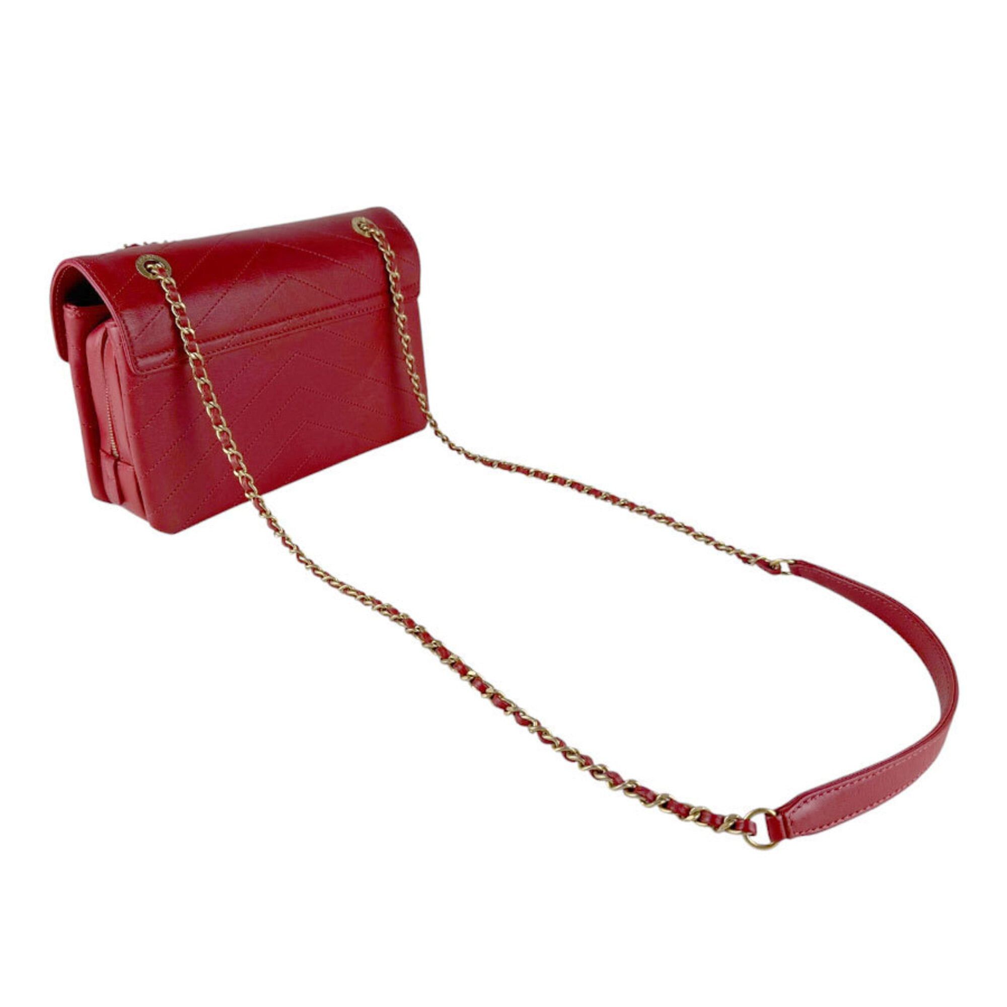 Chanel Chanel Shoulder Bag Leather Red Gold Women's z9609 Size ONE SIZE - 10 Thumbnail