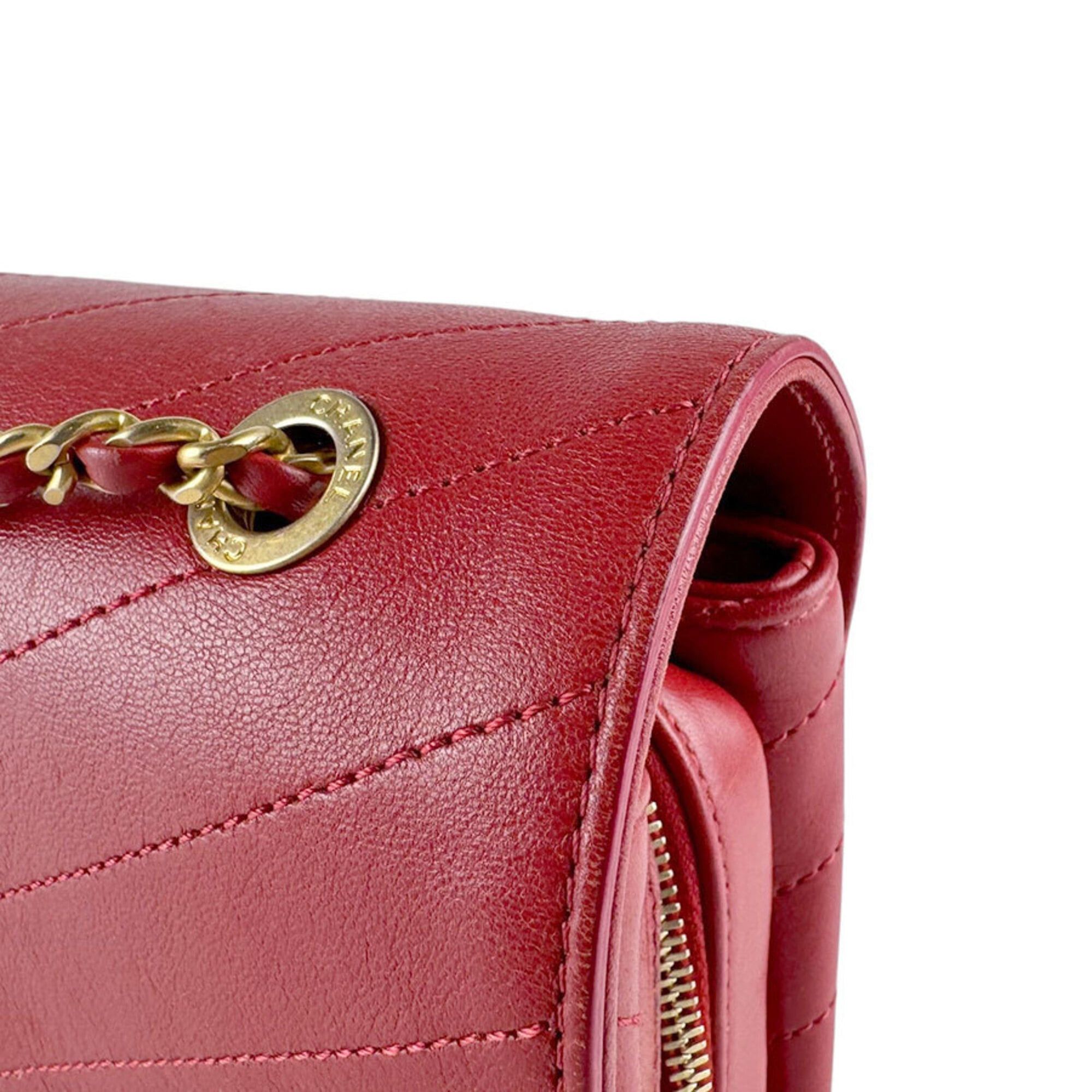 Chanel Chanel Shoulder Bag Leather Red Gold Women's z9609 Size ONE SIZE - 5 Thumbnail