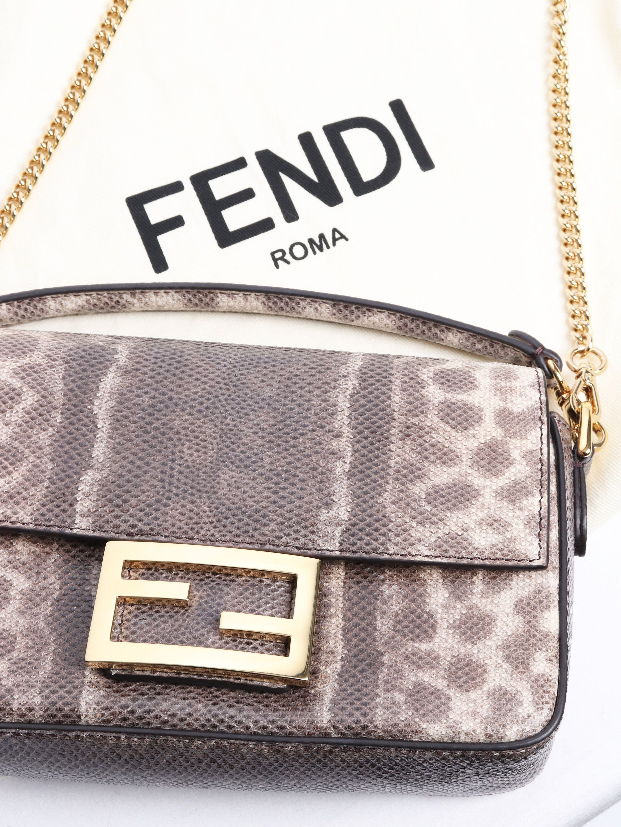 Fendi Brown snakeskin mini Baguette bag Size ONE SIZE - 7 Thumbnail