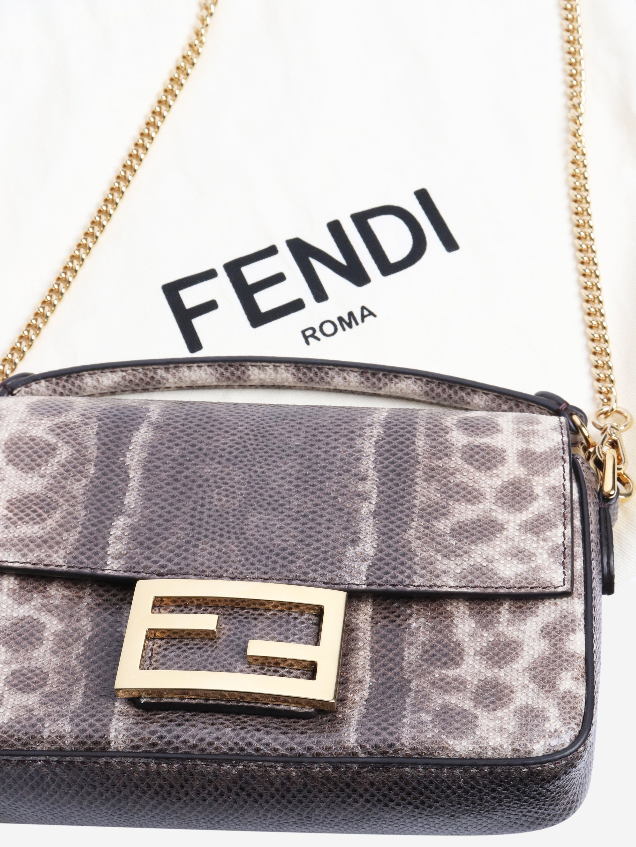 Fendi Brown snakeskin mini Baguette bag Size ONE SIZE - 8 Thumbnail