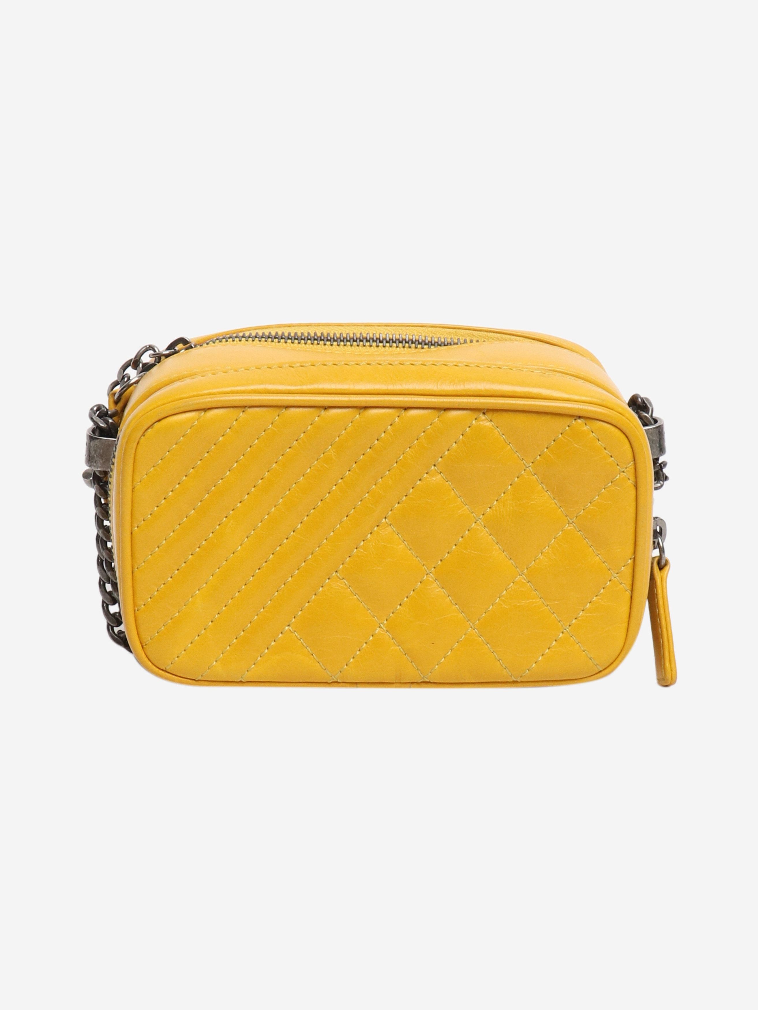 Chanel Yellow 2014 small Coco Boy lambskin quilted camera bag Size ONE SIZE - 3 Thumbnail