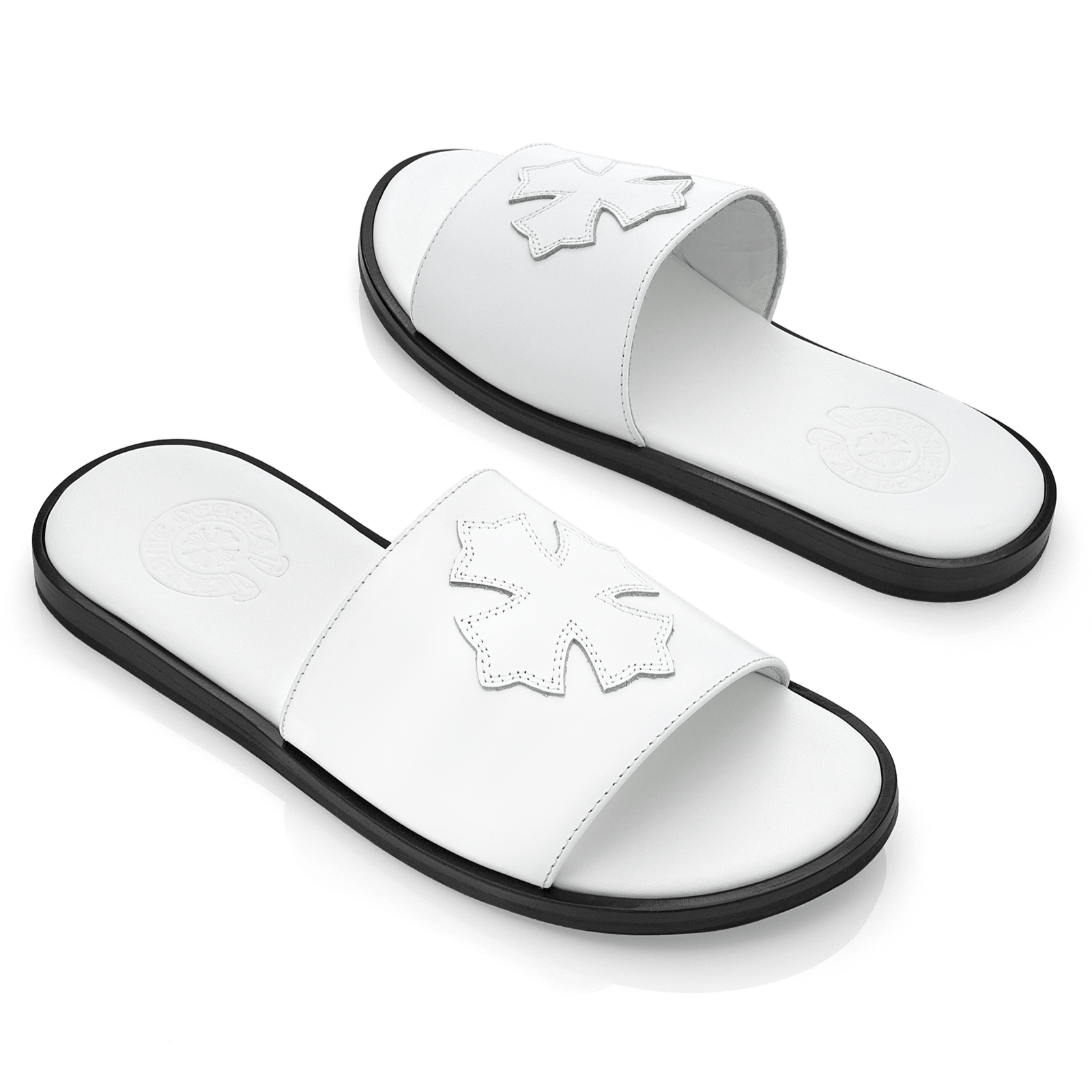 Chrome Hearts Leather Cross Patch Slides White Size US 11.5 / EU 44-45 - 2 Thumbnail