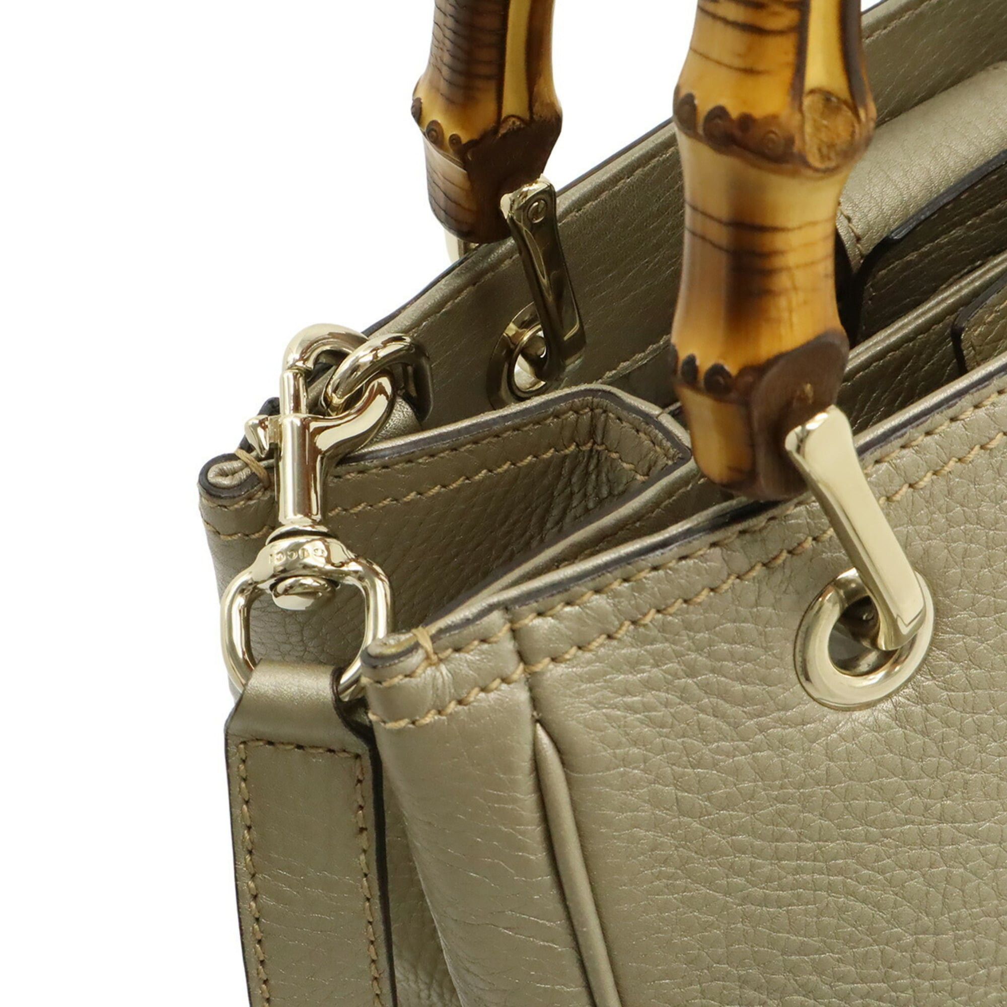 Gucci GUCCI Bamboo Small Shopper Handbag Shoulder Bag Leather Champagne Gold 336032 Size ONE SIZE - 6 Thumbnail