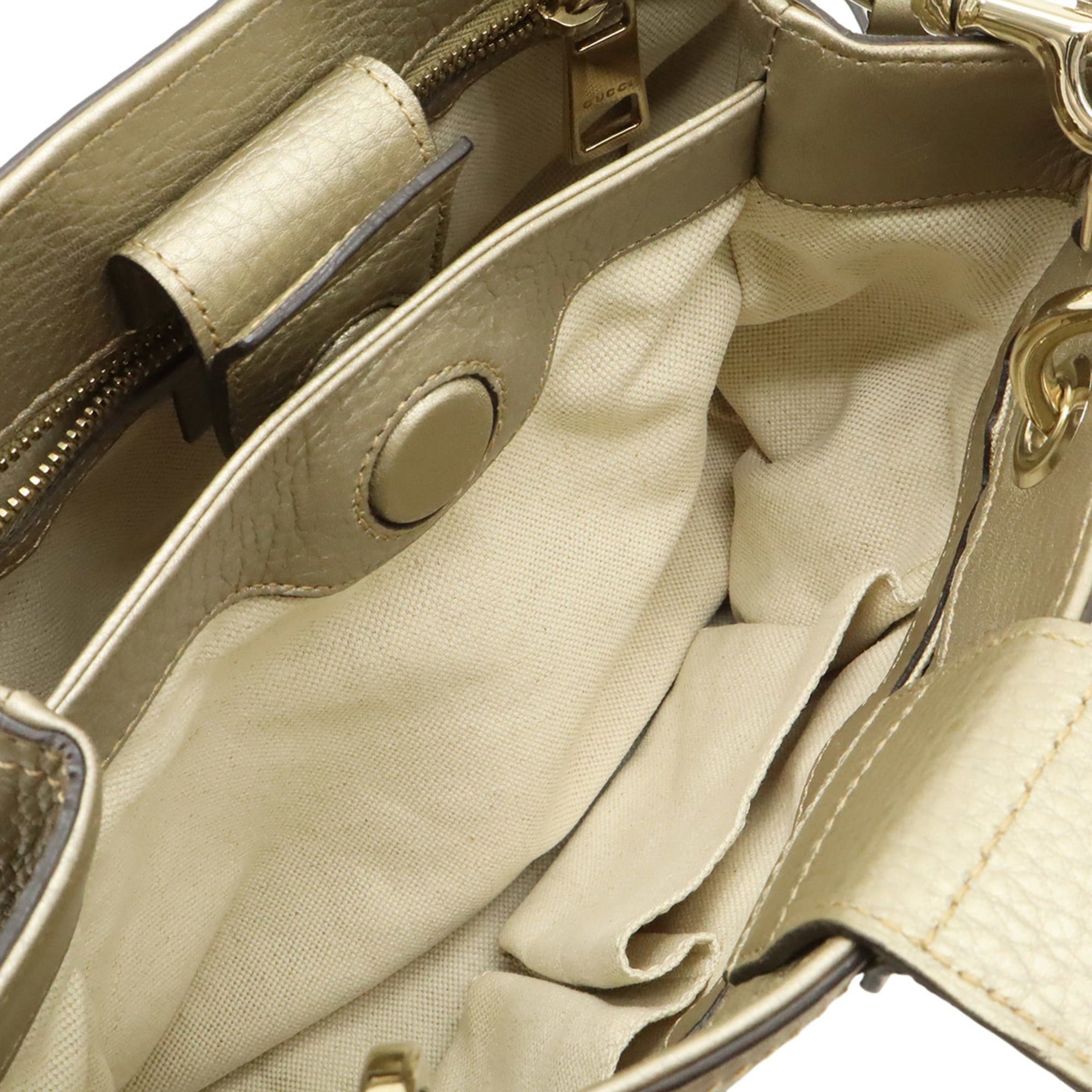 Gucci GUCCI Bamboo Small Shopper Handbag Shoulder Bag Leather Champagne Gold 336032 Size ONE SIZE - 8 Thumbnail