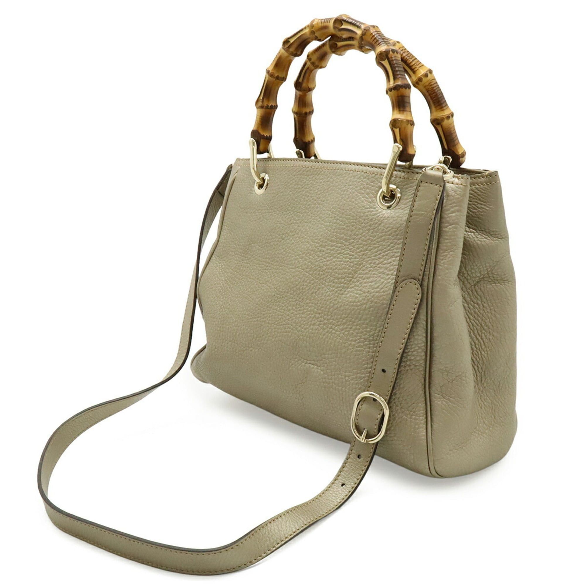 Gucci GUCCI Bamboo Small Shopper Handbag Shoulder Bag Leather Champagne Gold 336032 Size ONE SIZE - 3 Thumbnail
