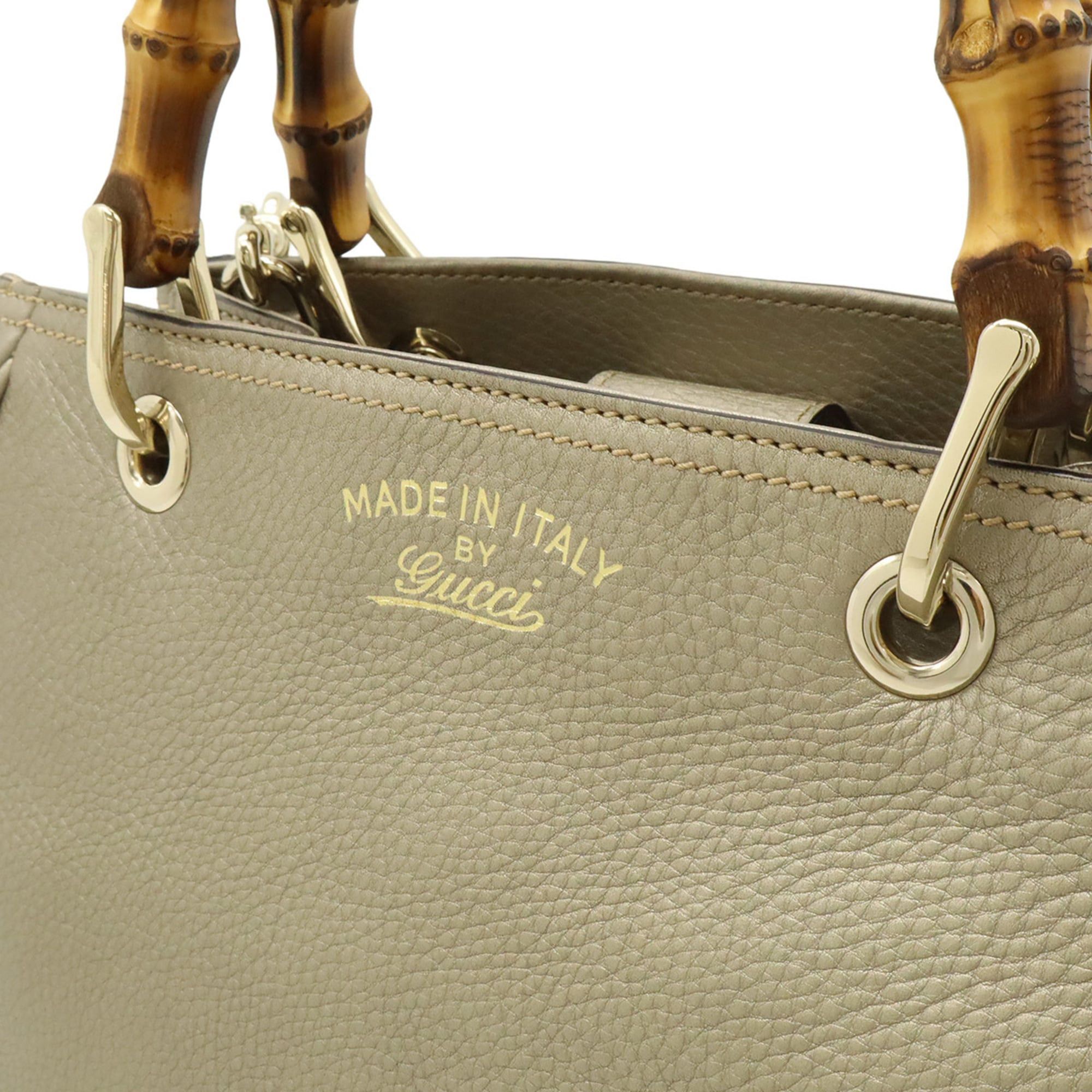 Gucci GUCCI Bamboo Small Shopper Handbag Shoulder Bag Leather Champagne Gold 336032 Size ONE SIZE - 10 Thumbnail