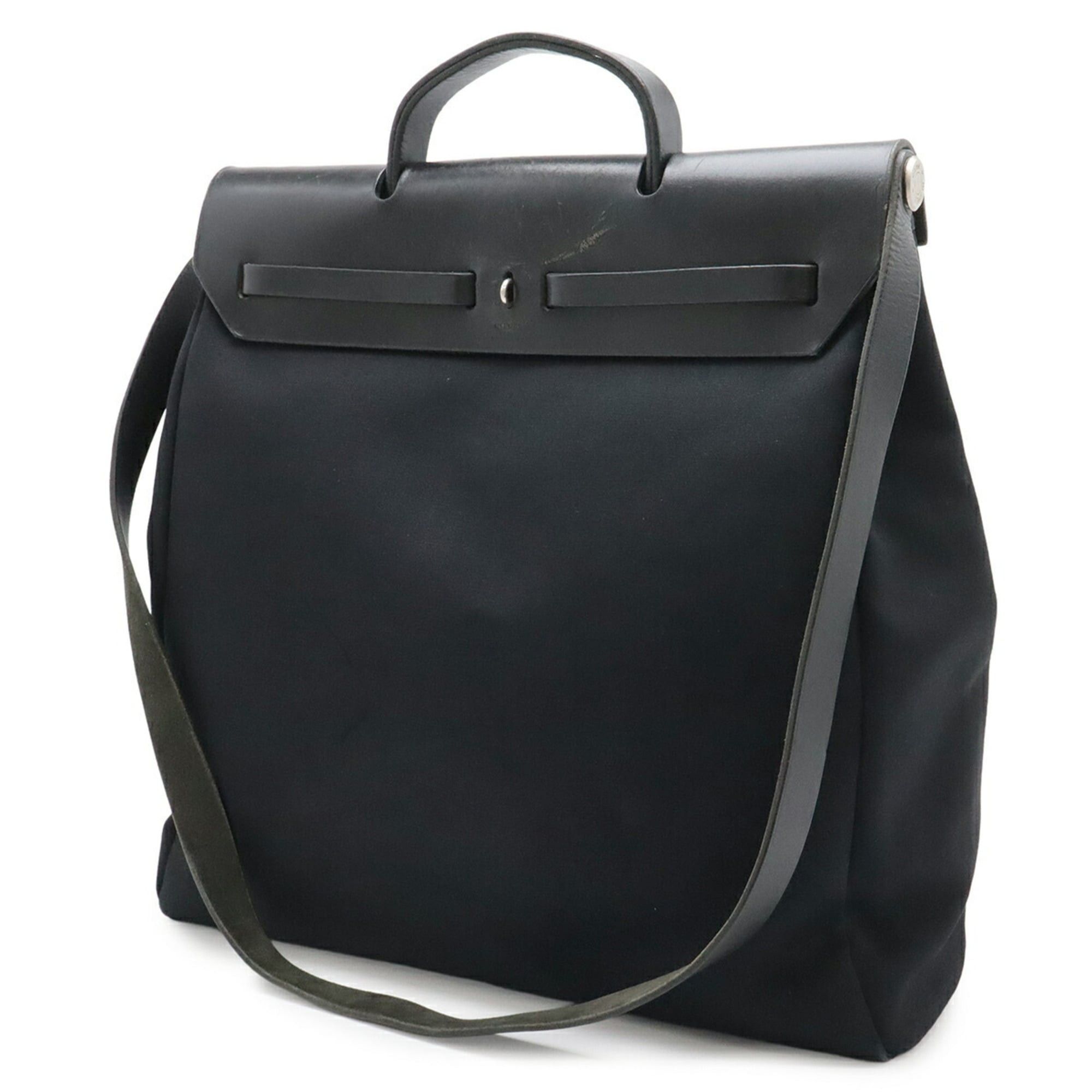 Hermes HERMES Herbag MM Handbag Shoulder Bag Toile Officier Canvas Leather Black □C Stamp Size ONE SIZE - 3 Thumbnail