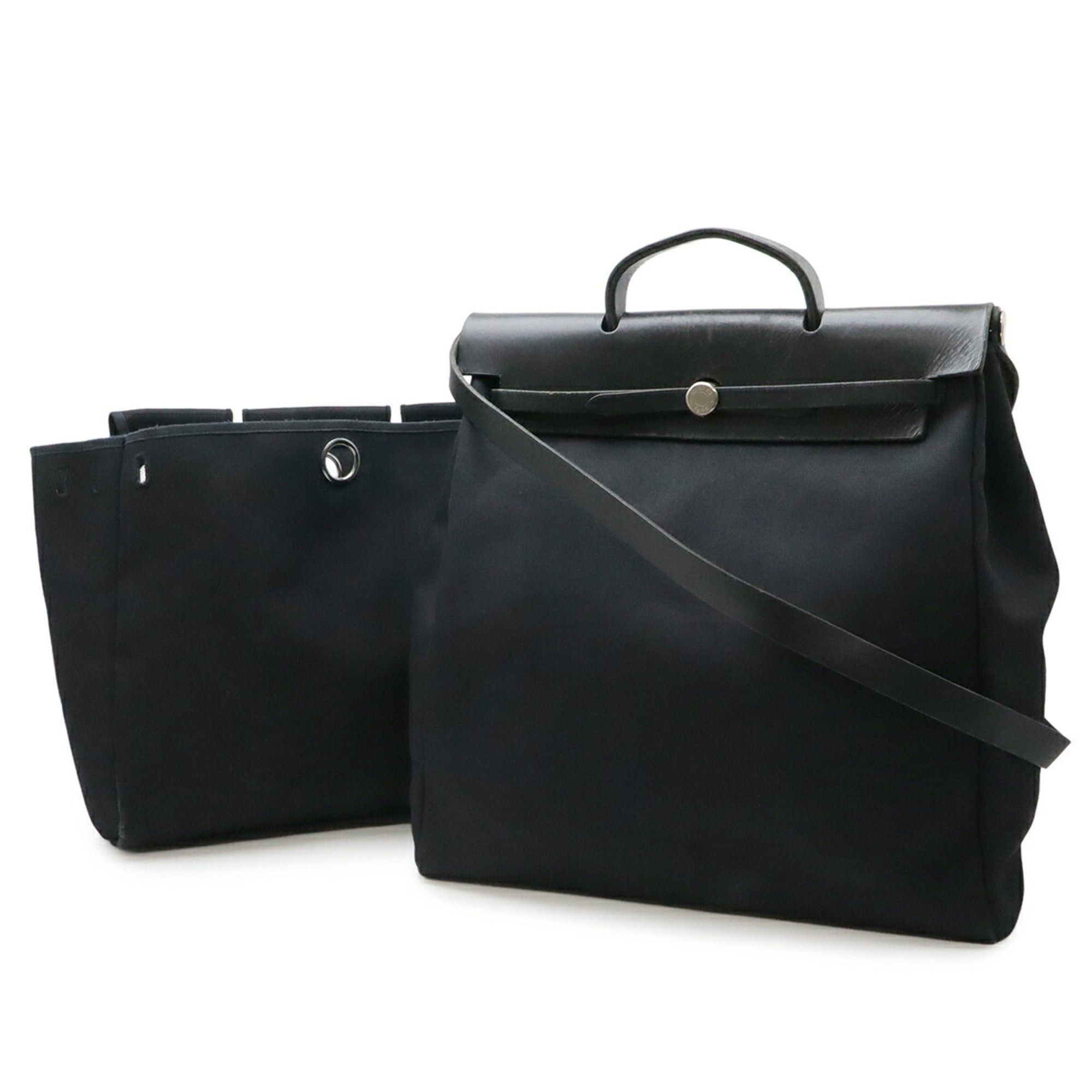 Hermes HERMES Herbag MM Handbag Shoulder Bag Toile Officier Canvas Leather Black □C Stamp Size ONE SIZE - 2 Thumbnail
