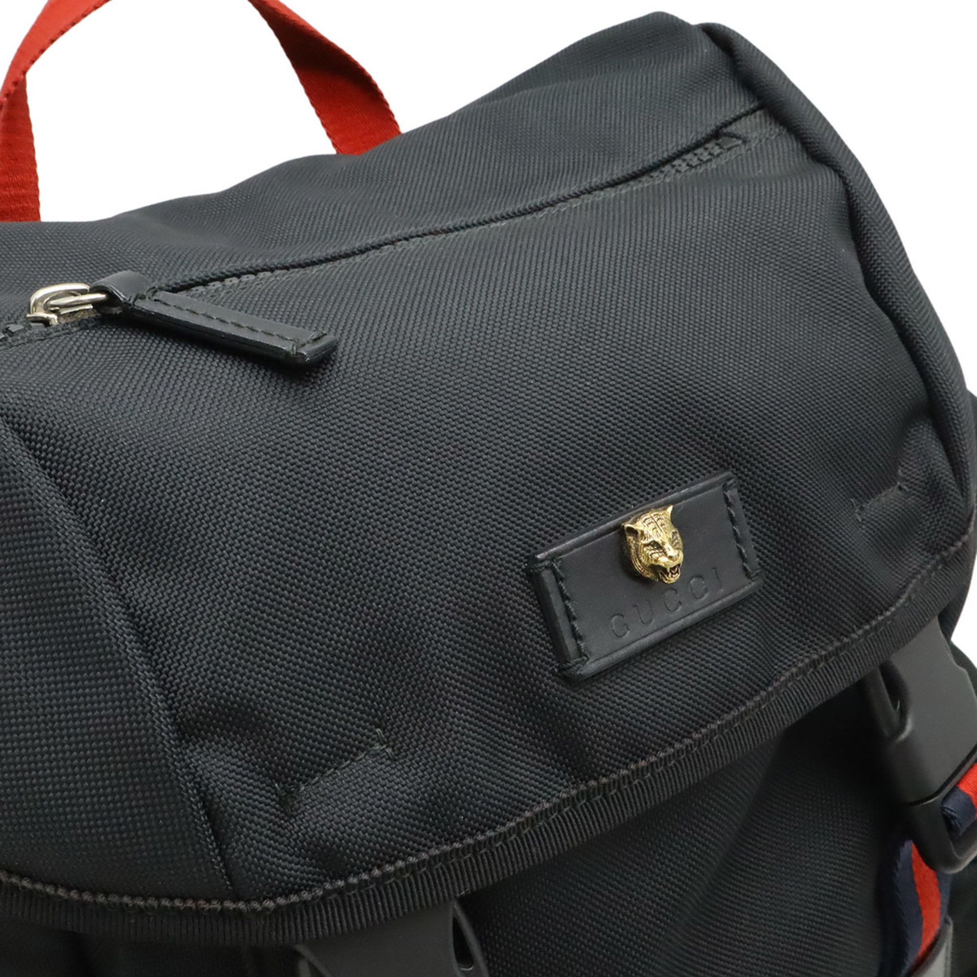 Gucci GUCCI Techno Canvas Web Line Sherry Cat Head Backpack Rucksack Leather Black 429037 Size ONE SIZE - 9 Thumbnail