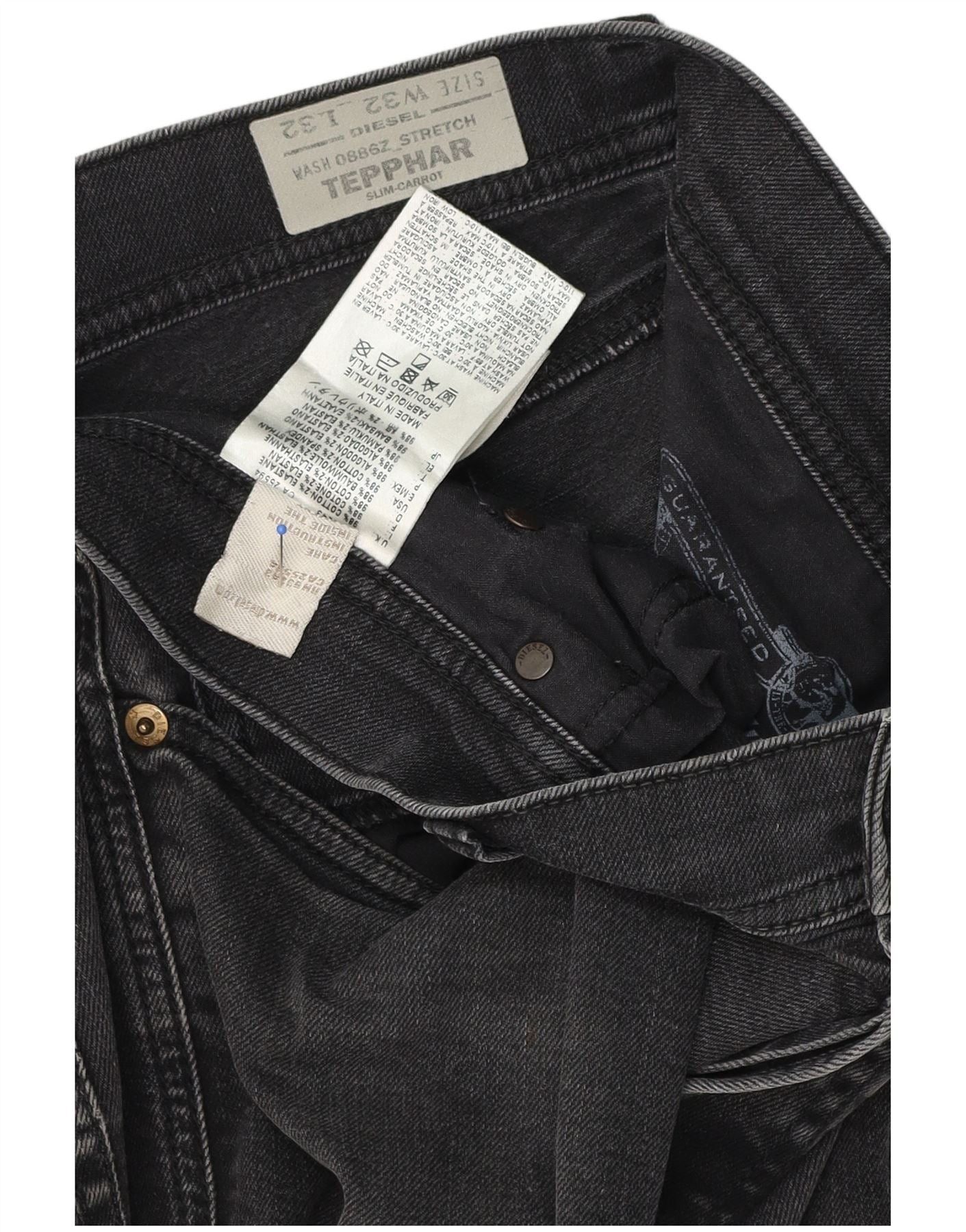 Diesel Mens Carrot Slim Jeans W32 L32 Grey Cotton Size US 32 / EU 48 - 4 Thumbnail