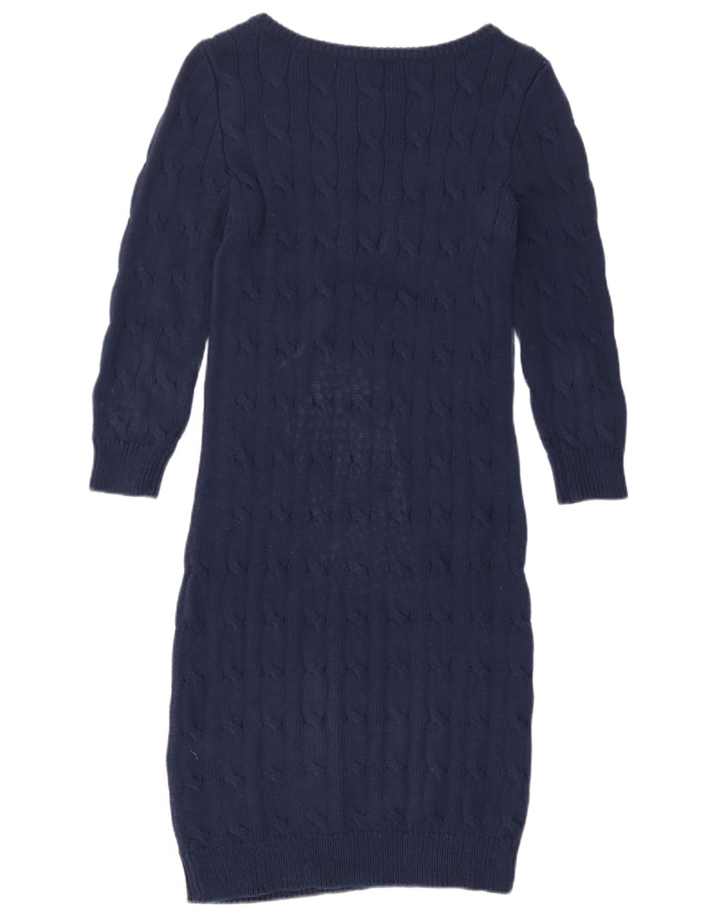 Ralph Lauren Womens Jumper Dress UK 12 Medium Navy Blue Cotton Size XS / US 0-2 / IT 36-38 - 2 Thumbnail