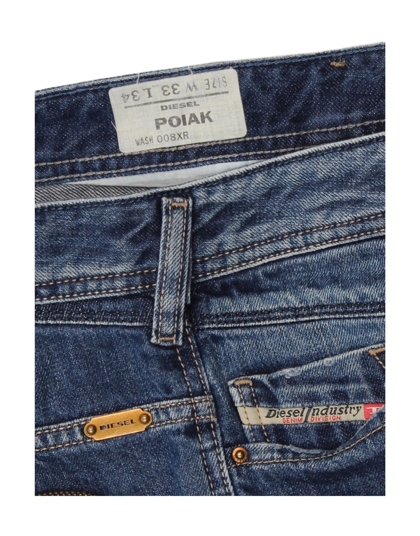 Diesel Mens Poiak Straight Jeans W33 L30 Blue Cotton Size US 33 - 3 Thumbnail