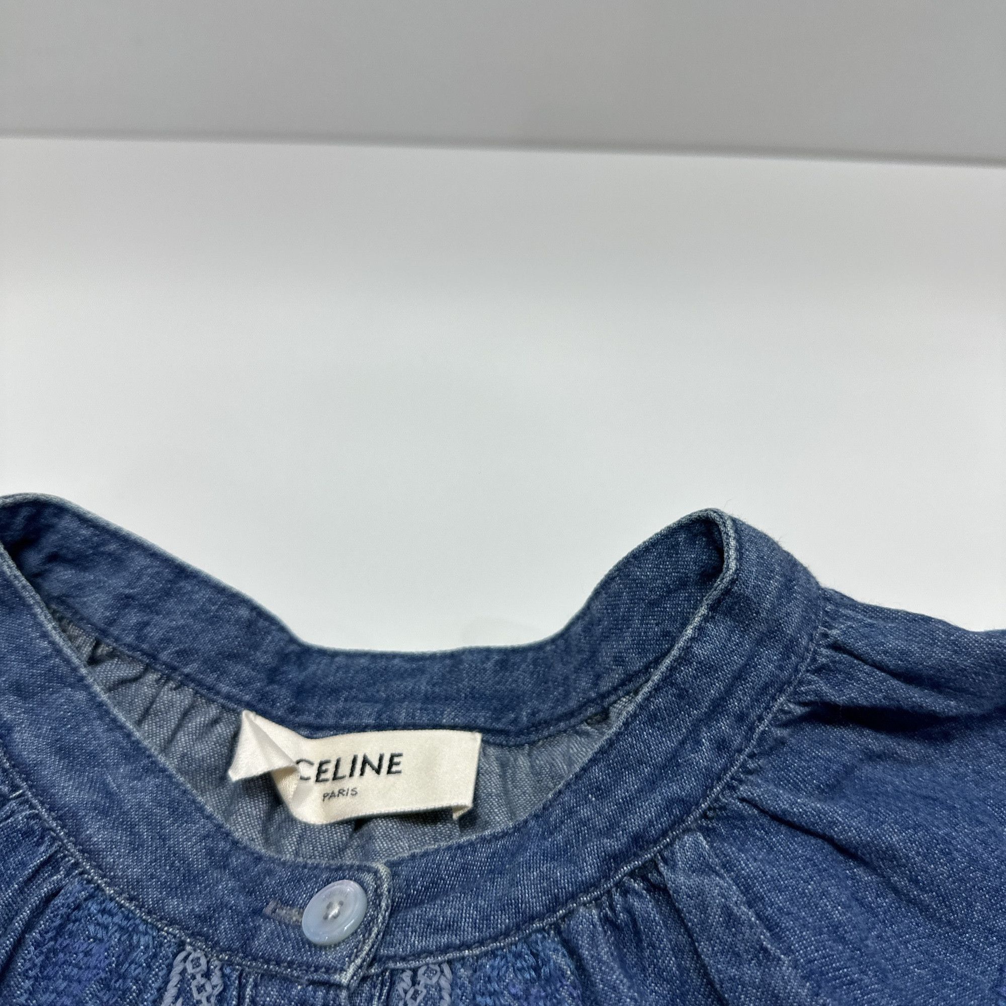 Celine Celine Embroidered Denim Blouse Size L Size L / US 10 / IT 46 - 3 Thumbnail