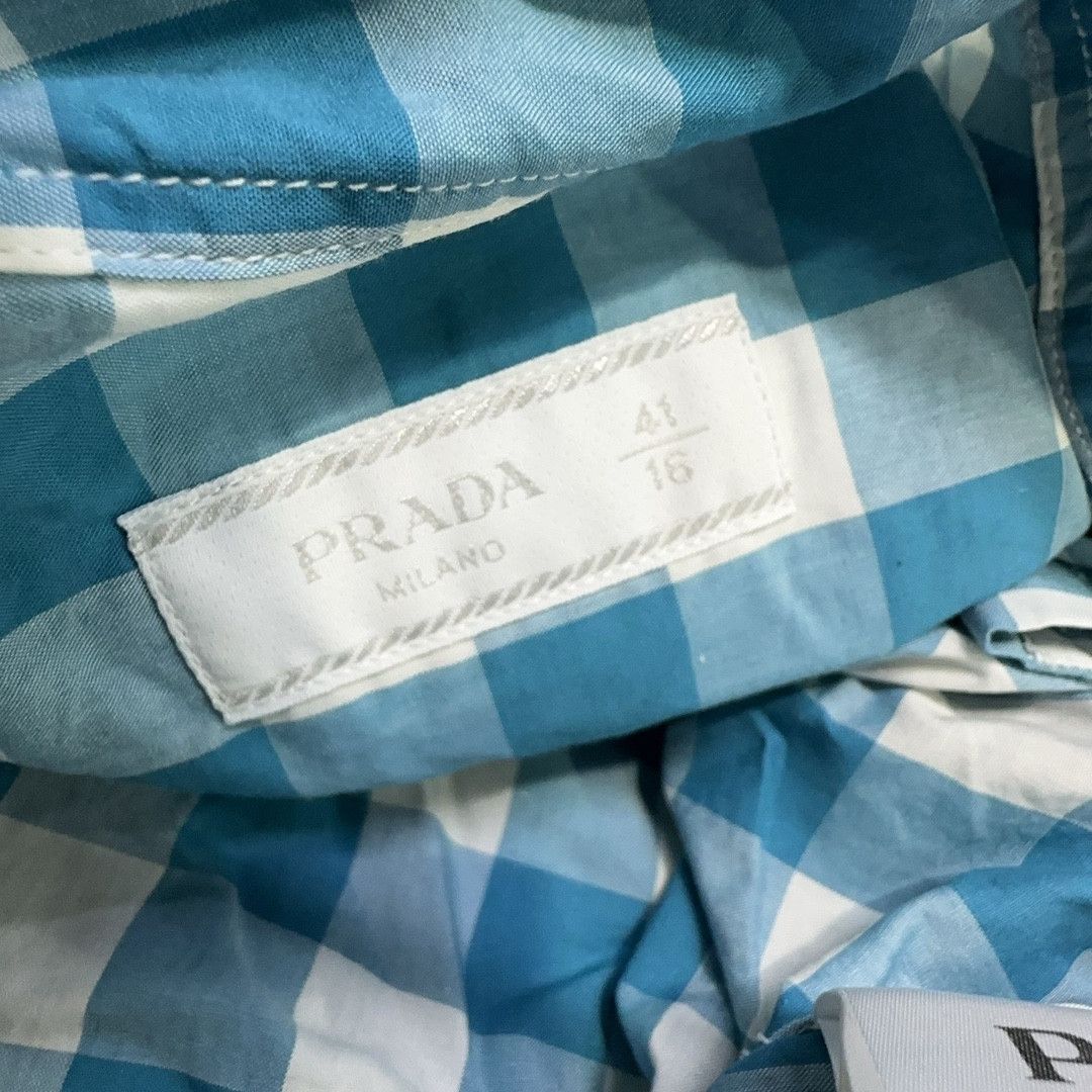 Prada Prada Gingham Wavy Trim Button Up Shirt Size L Size US L / EU 52-54 / 3 - 4 Thumbnail