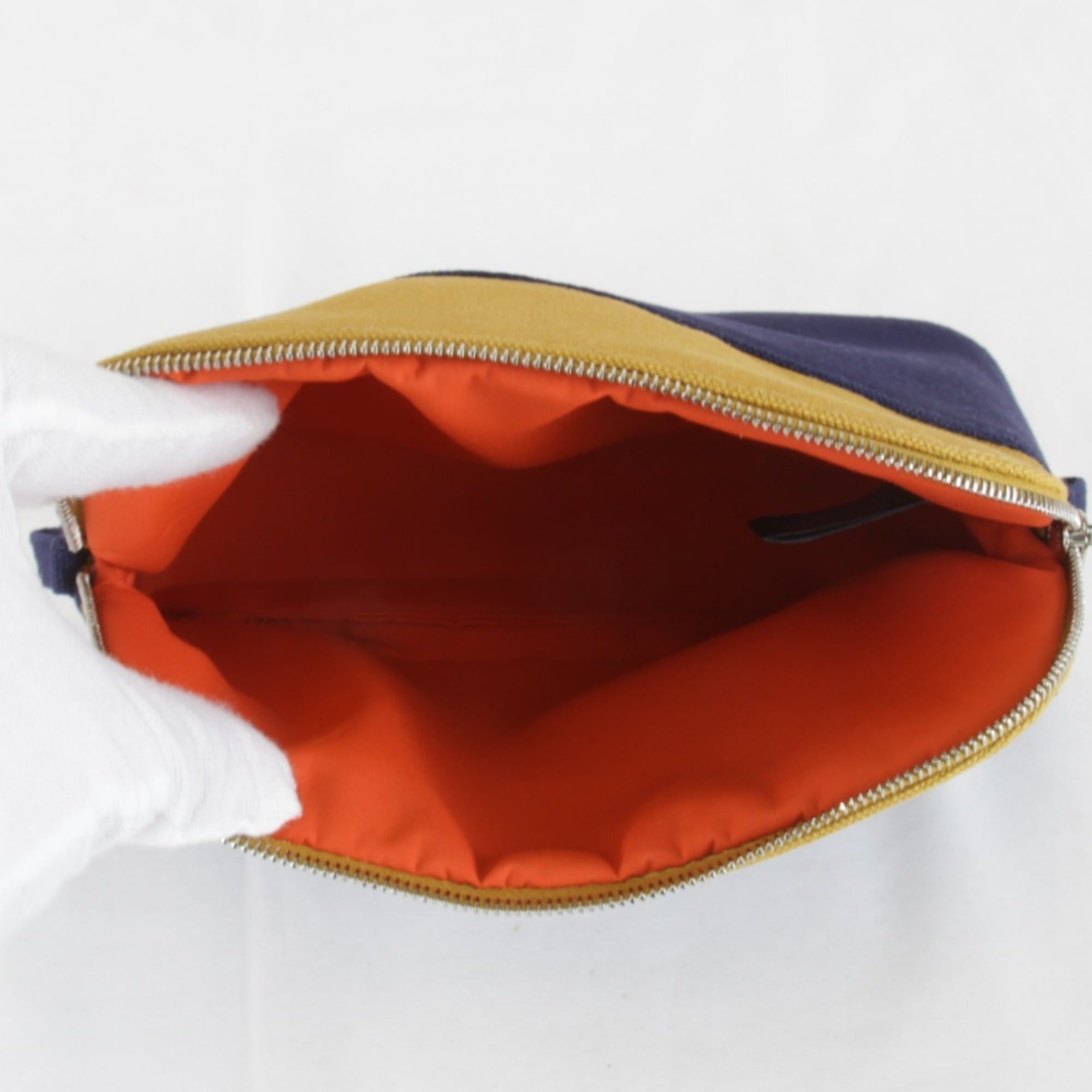Hermes HERMES Bolide Mini Pouch, Cotton, Ochre x Navy, Women's Size ONE SIZE - 4 Thumbnail