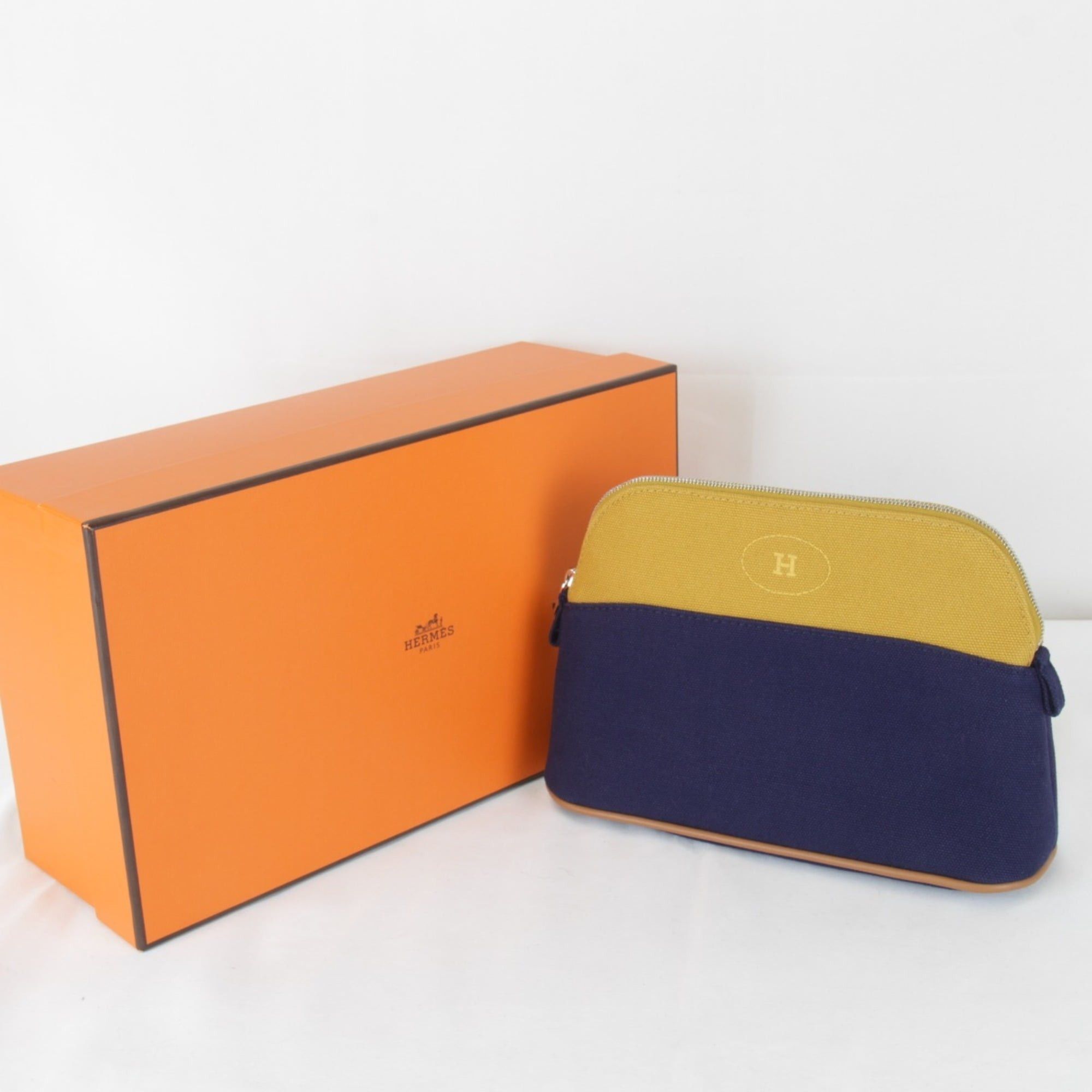 Hermes HERMES Bolide Mini Pouch, Cotton, Ochre x Navy, Women's Size ONE SIZE - 12 Thumbnail