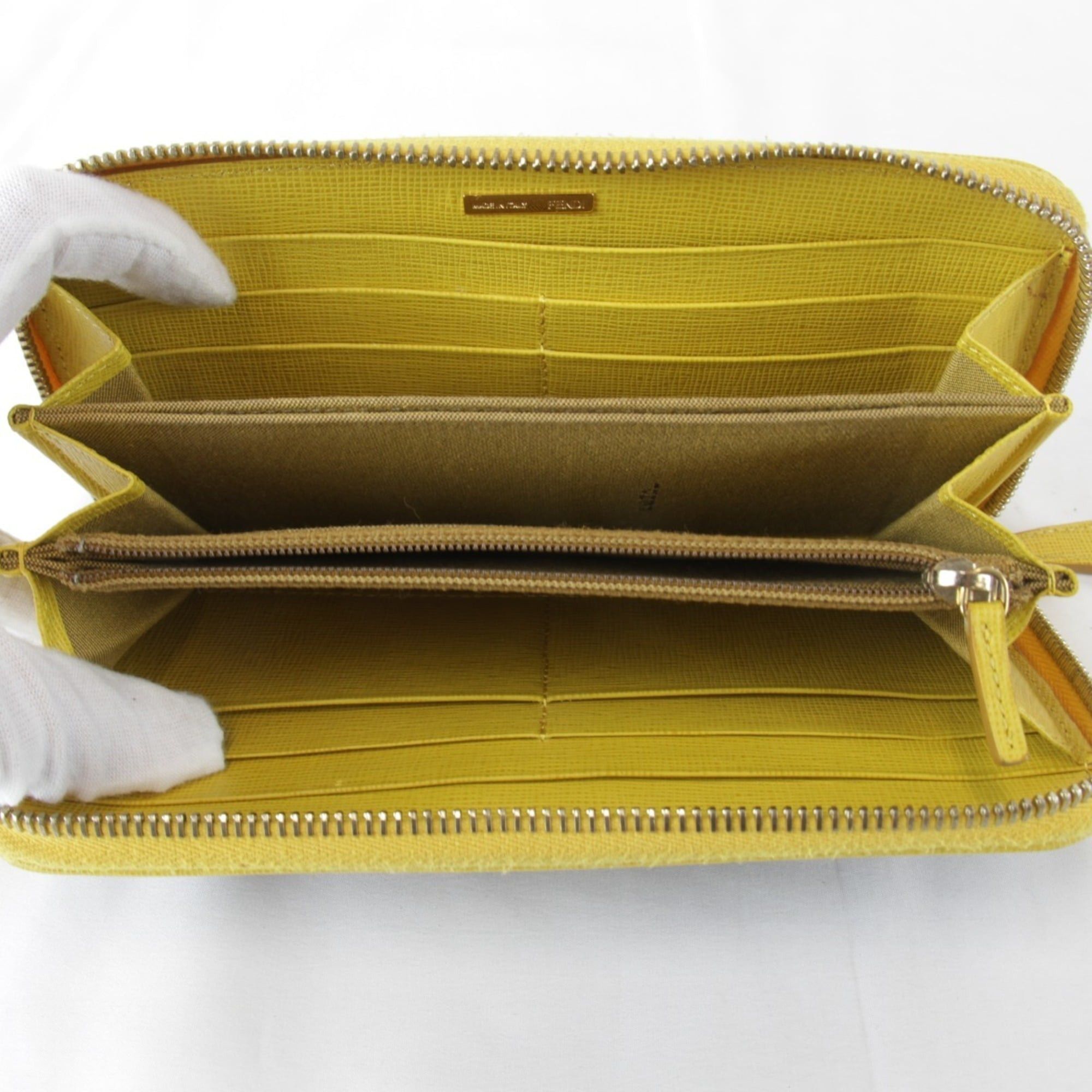 Fendi FENDI Zucca Round Long Wallet, Leather, Yellow x Brown, Women's Size ONE SIZE - 7 Thumbnail