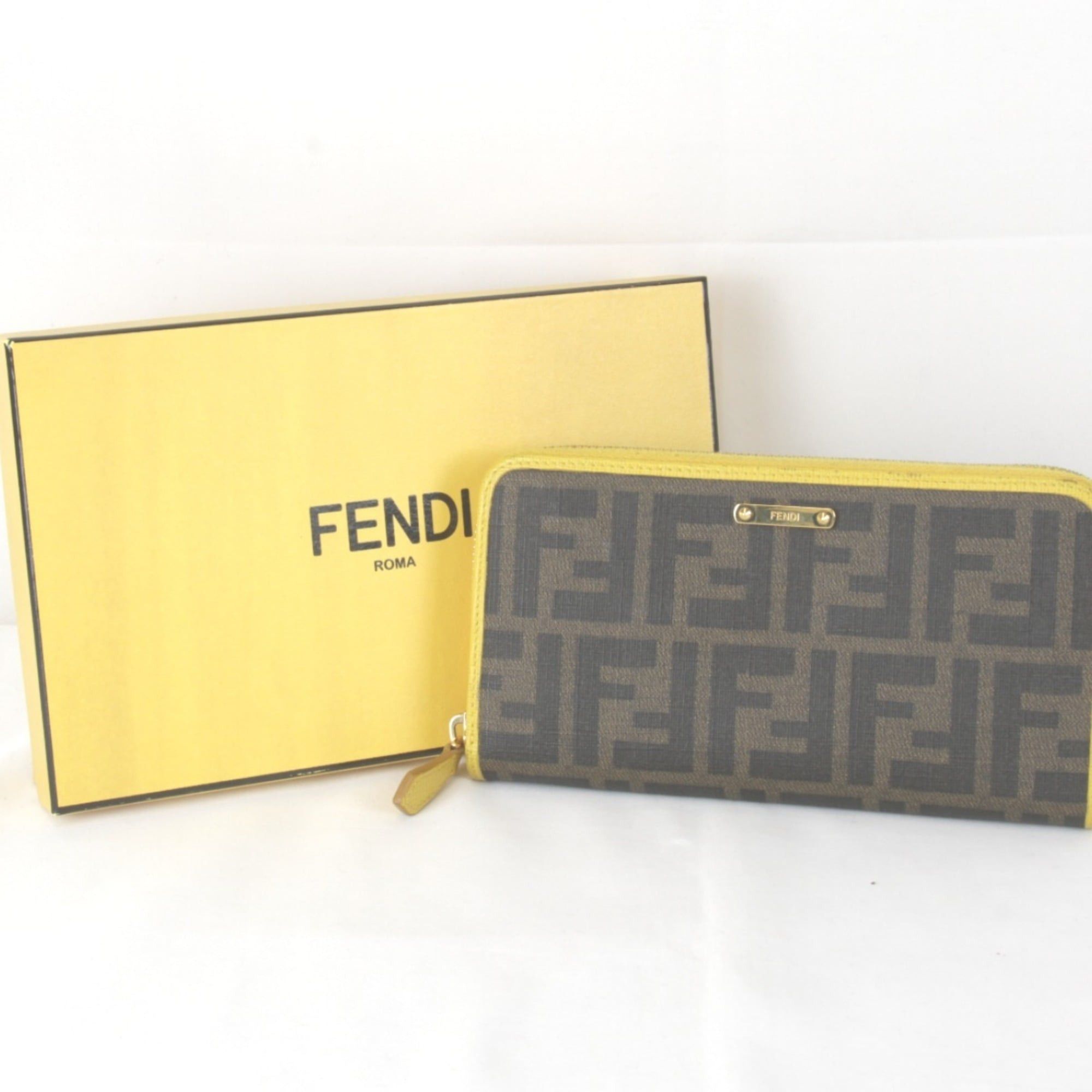 Fendi FENDI Zucca Round Long Wallet, Leather, Yellow x Brown, Women's Size ONE SIZE - 11 Thumbnail
