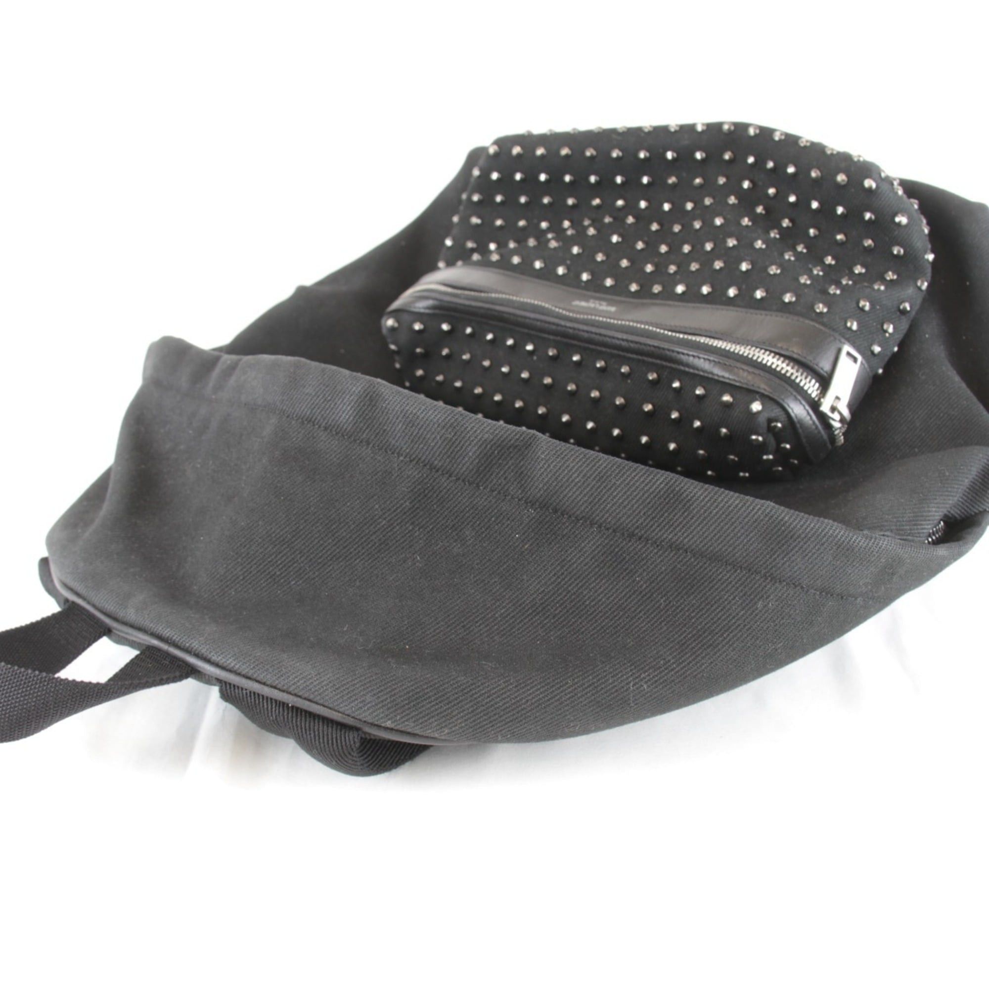 Yves Saint Laurent YVES SAINT LAURENT Studded Backpack, Cotton Canvas, Black, Women's Size ONE SIZE - 5 Thumbnail