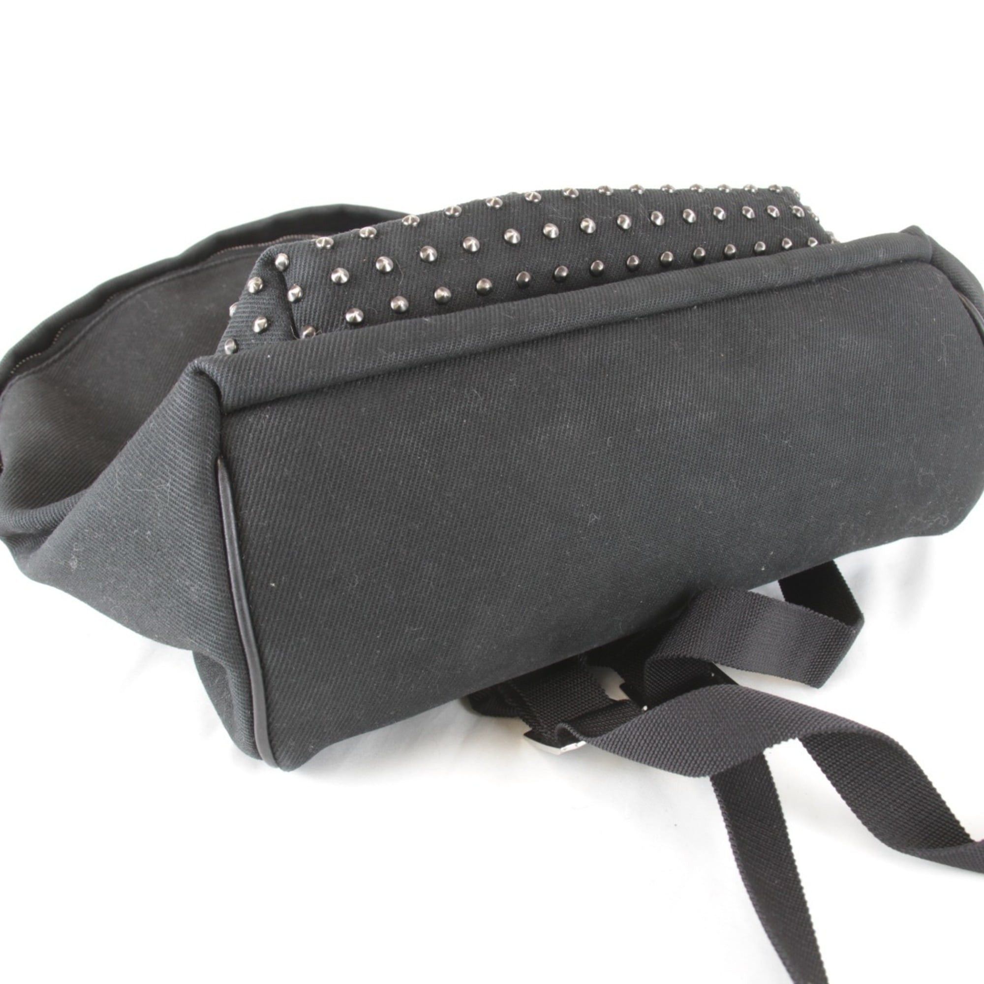 Yves Saint Laurent YVES SAINT LAURENT Studded Backpack, Cotton Canvas, Black, Women's Size ONE SIZE - 4 Thumbnail