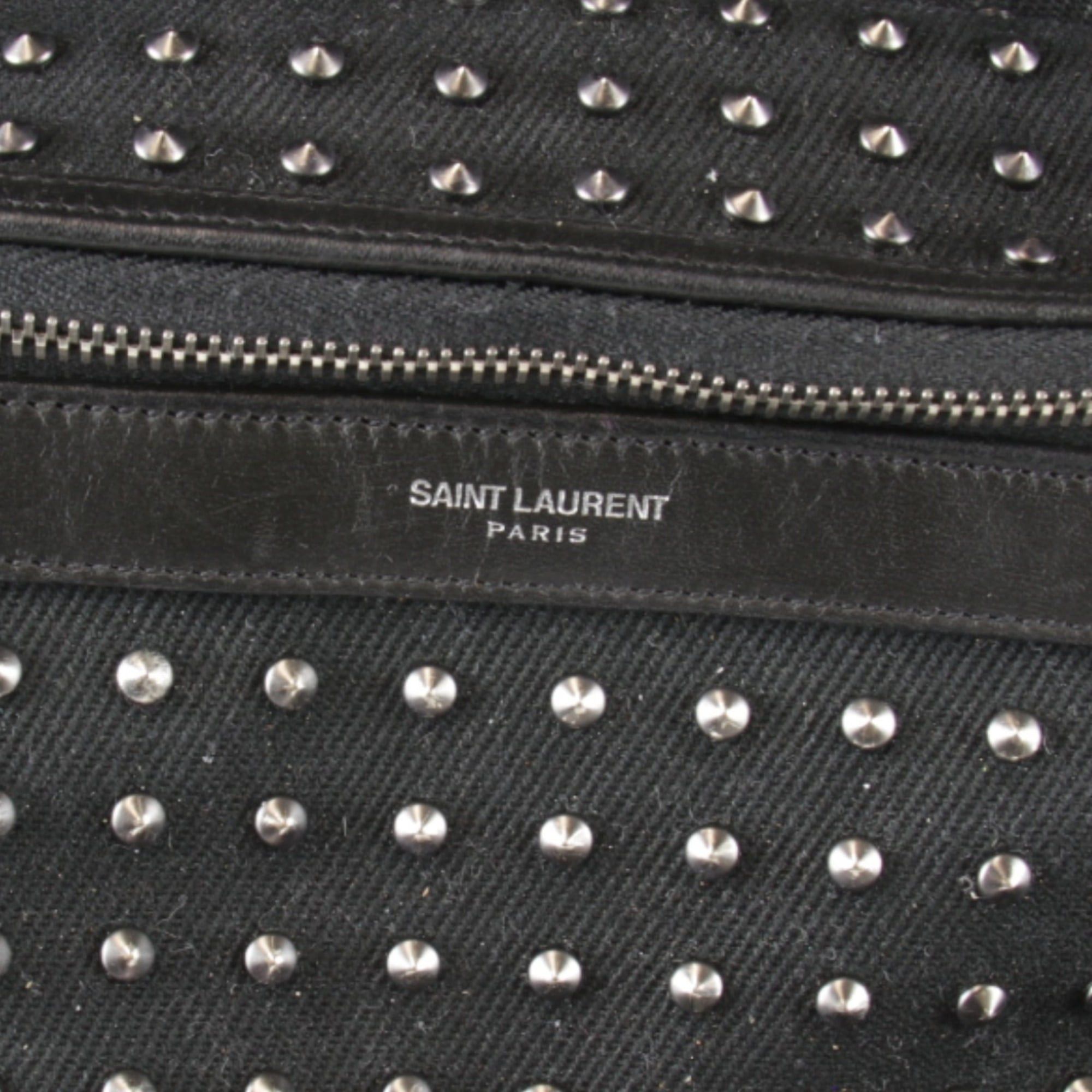 Yves Saint Laurent YVES SAINT LAURENT Studded Backpack, Cotton Canvas, Black, Women's Size ONE SIZE - 6 Thumbnail