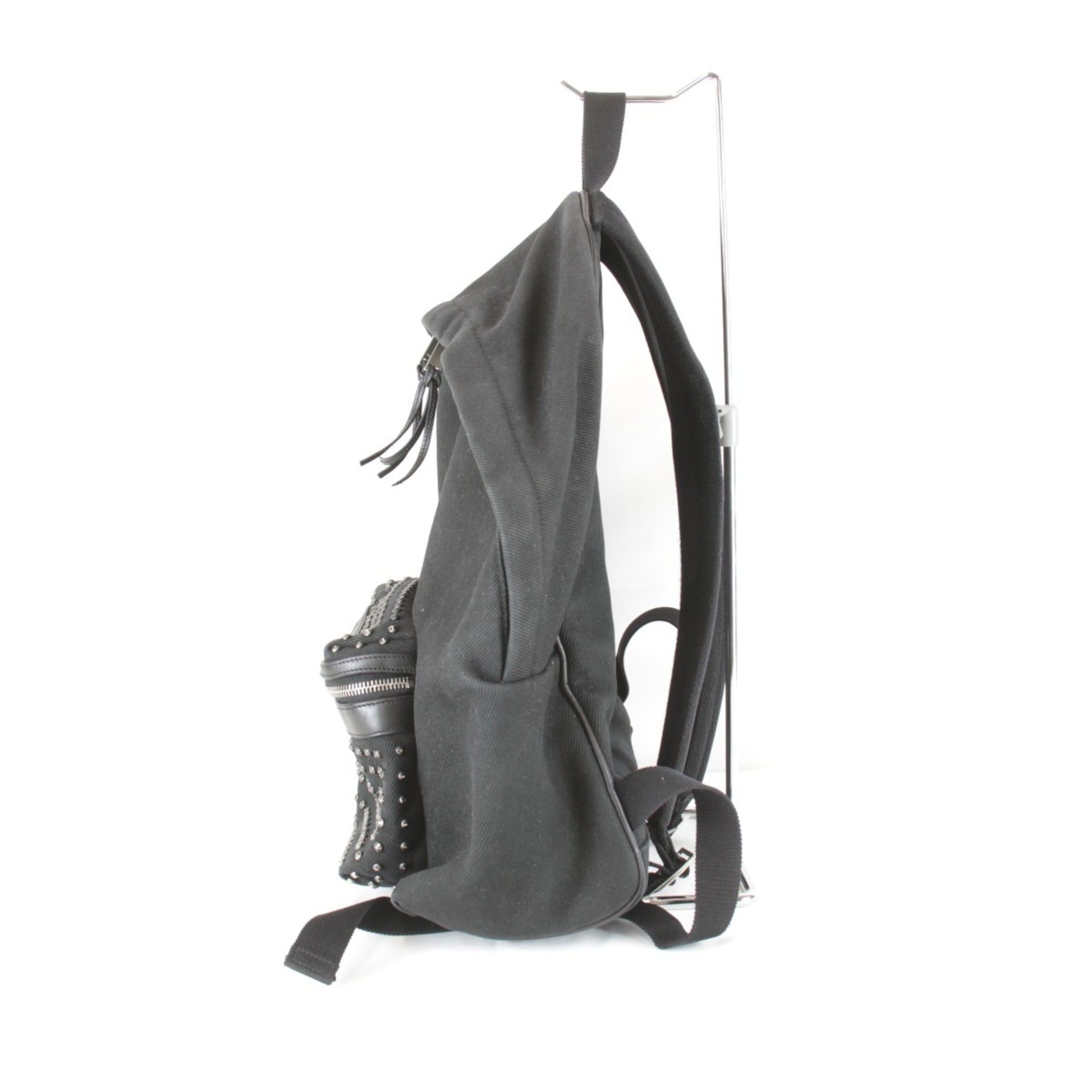 Yves Saint Laurent YVES SAINT LAURENT Studded Backpack, Cotton Canvas, Black, Women's Size ONE SIZE - 3 Thumbnail