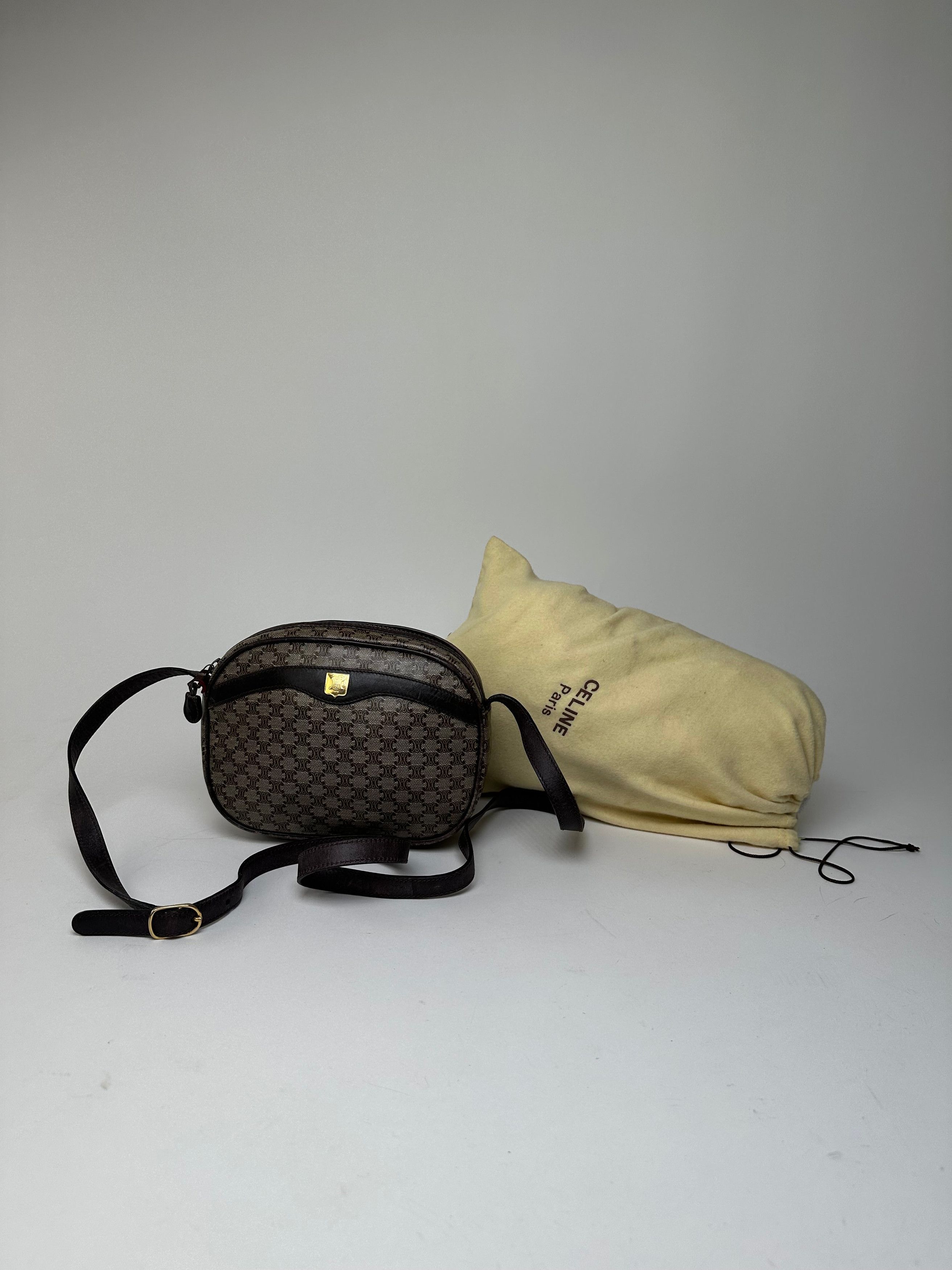 Celine Vintage Macadam Canvas Camera Crossbody Bag Dark Brown Size ONE SIZE - 14 Thumbnail