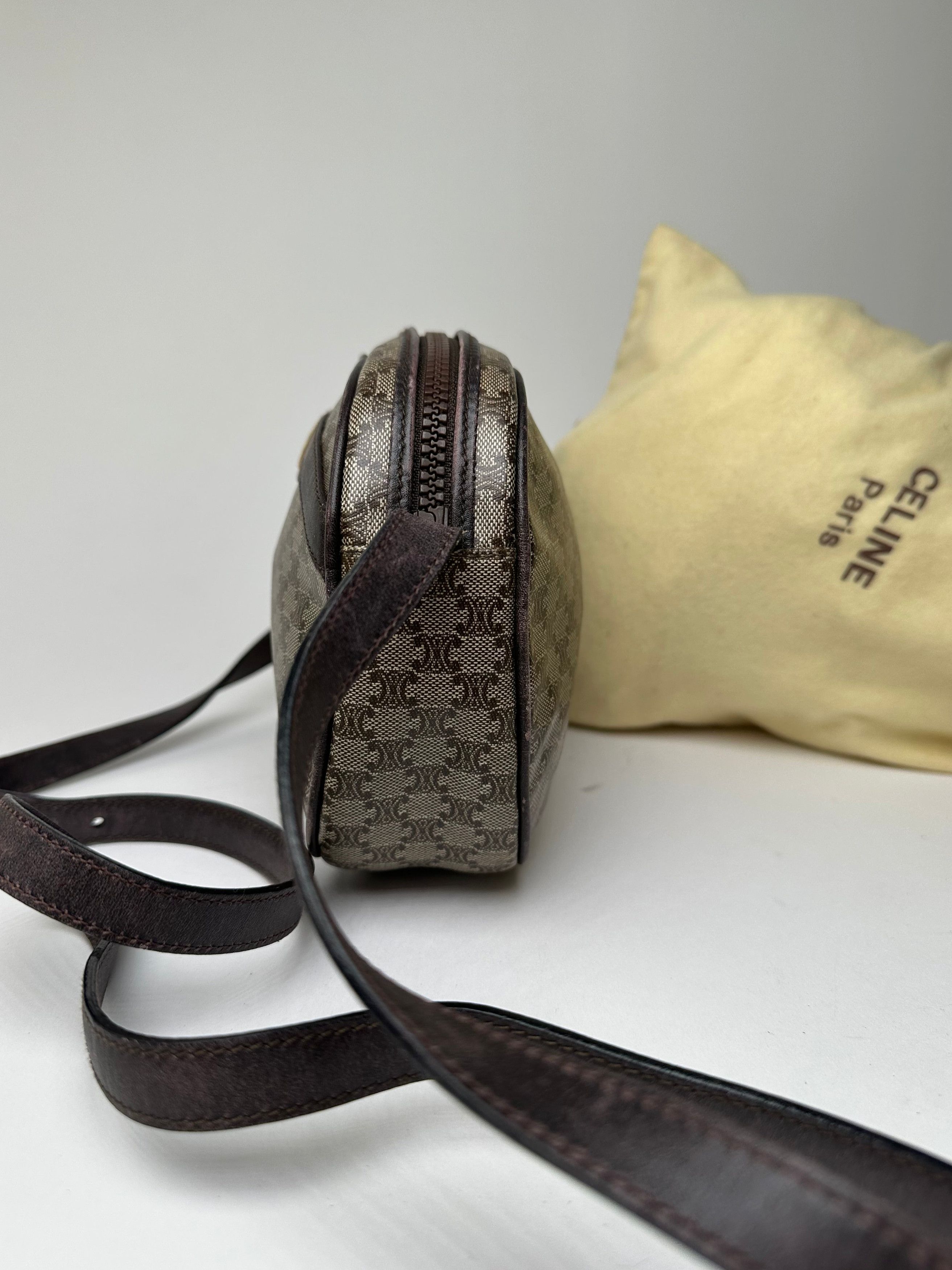 Celine Vintage Macadam Canvas Camera Crossbody Bag Dark Brown Size ONE SIZE - 5 Thumbnail