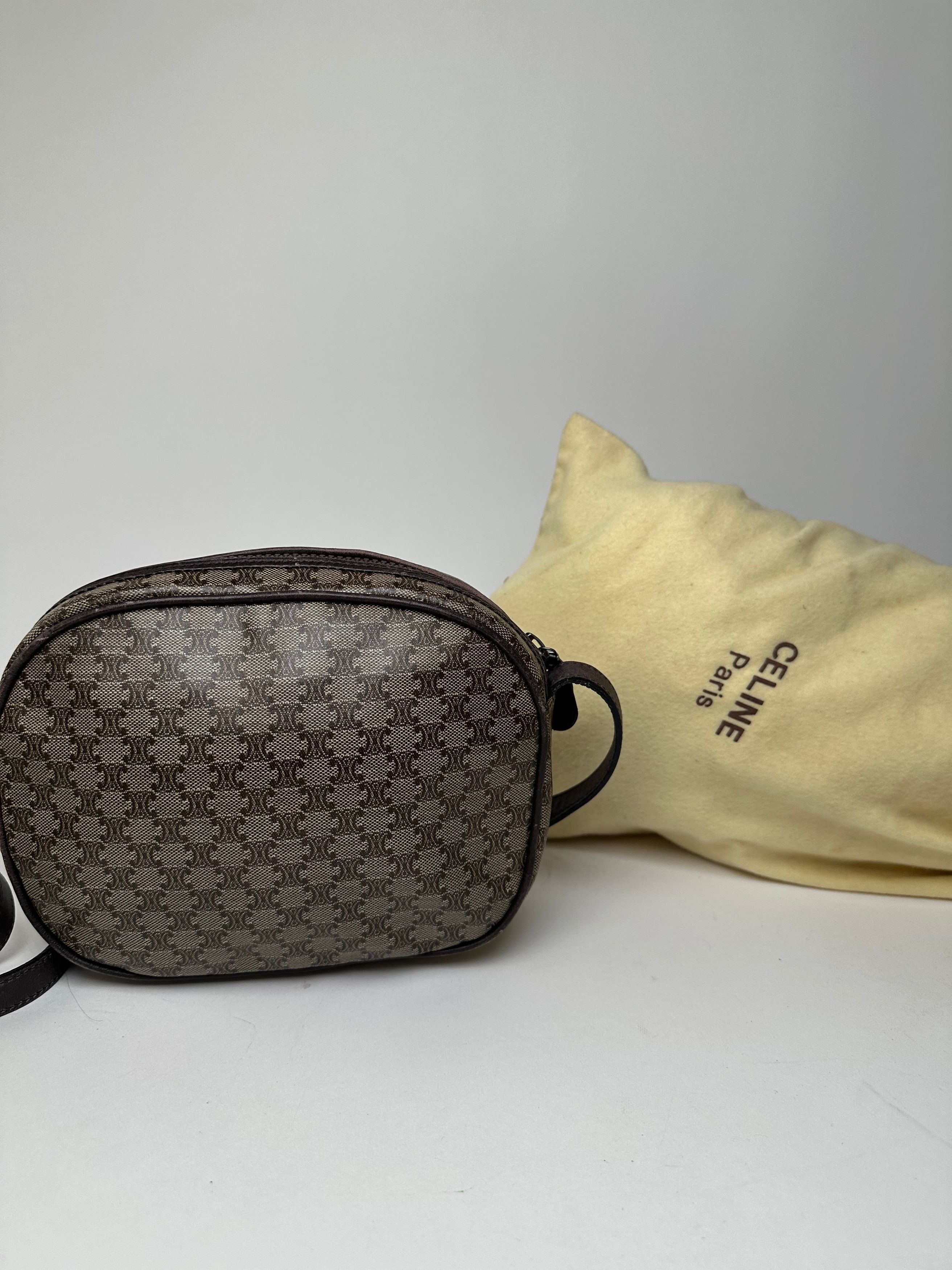 Celine Vintage Macadam Canvas Camera Crossbody Bag Dark Brown Size ONE SIZE - 8 Thumbnail