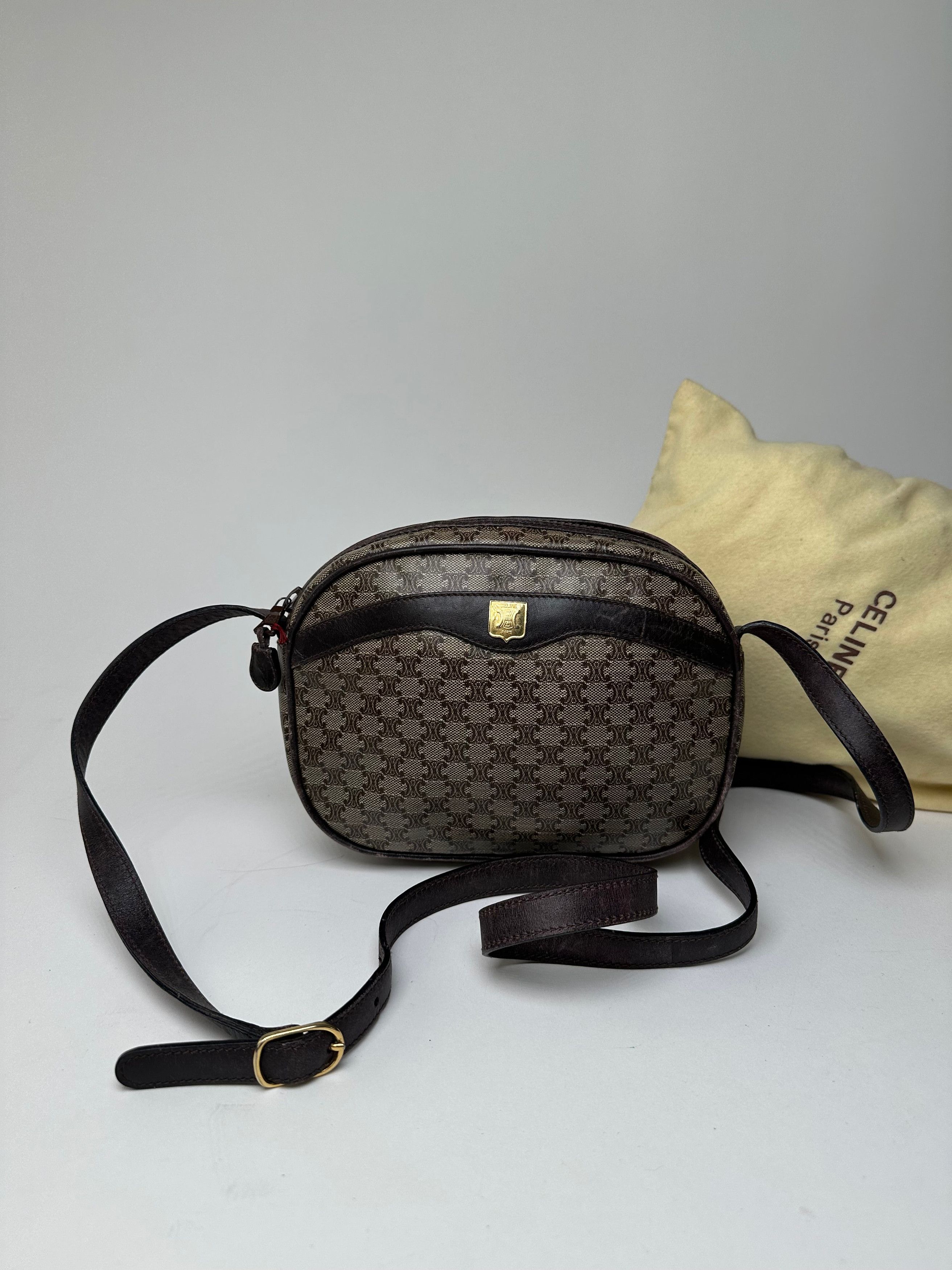 Celine Vintage Macadam Canvas Camera Crossbody Bag Dark Brown Size ONE SIZE - 12 Thumbnail