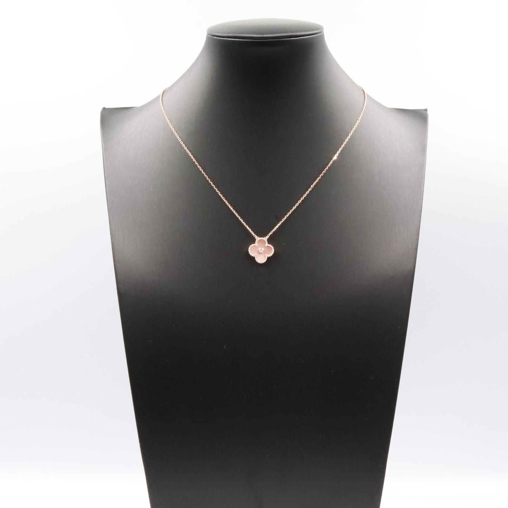 Van Cleef & Arpels Van Cleef & Arpels Van Cleef & Arpels Vintage Alhambra Au750 Pink Mother of Pearl Diamond Necklace Precious Metal Necklace VCARPM0P00 DUTY FREE for USA Size ONE SIZE - 5 Thumbnail