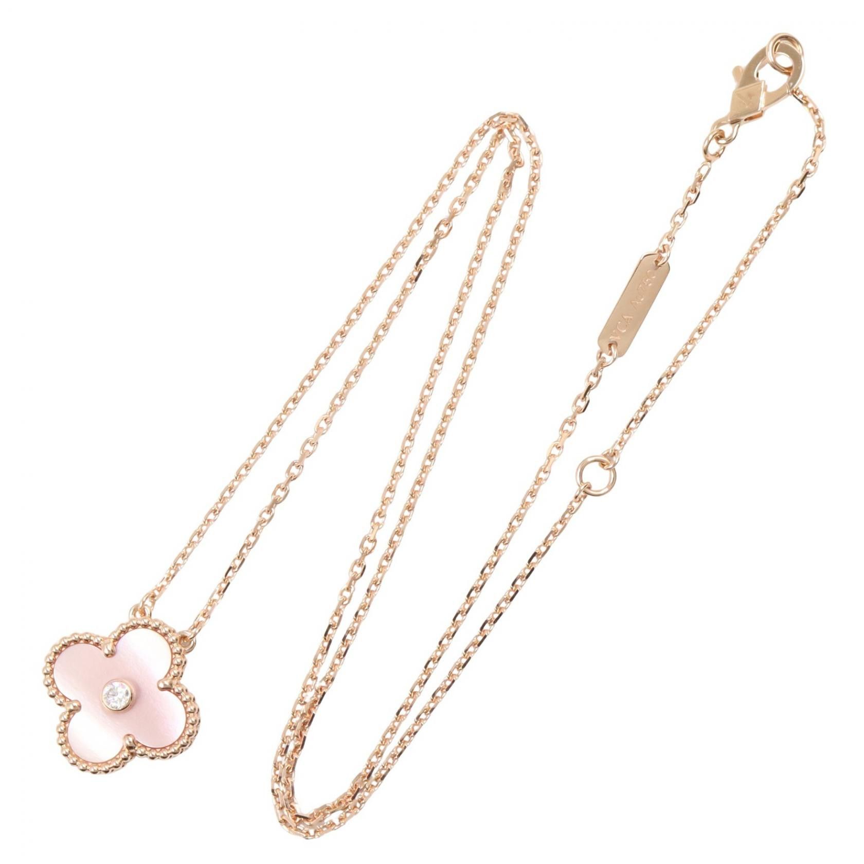 Van Cleef & Arpels Van Cleef & Arpels Van Cleef & Arpels Vintage Alhambra Au750 Pink Mother of Pearl Diamond Necklace Precious Metal Necklace VCARPM0P00 DUTY FREE for USA Size ONE SIZE - 2 Thumbnail