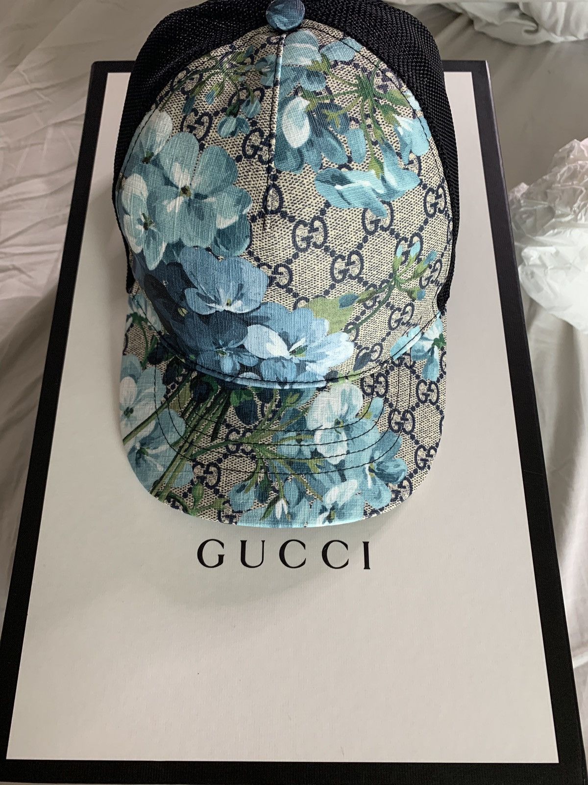 Gucci Blue Tropical Palm Floral Baseball Cap GUCCI MENS BASEBALL CAP BLUE PALMS AND FLORAL PRINT SOUVENIR  main image 3