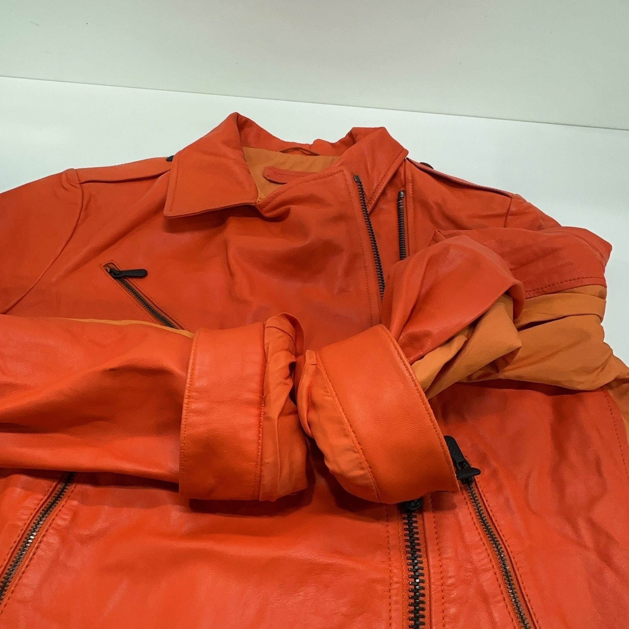 Bottega Veneta Bottega Veneta Orange Leather Biker Jacket Size XS Size US XS / EU 42 / 0 - 9 Thumbnail