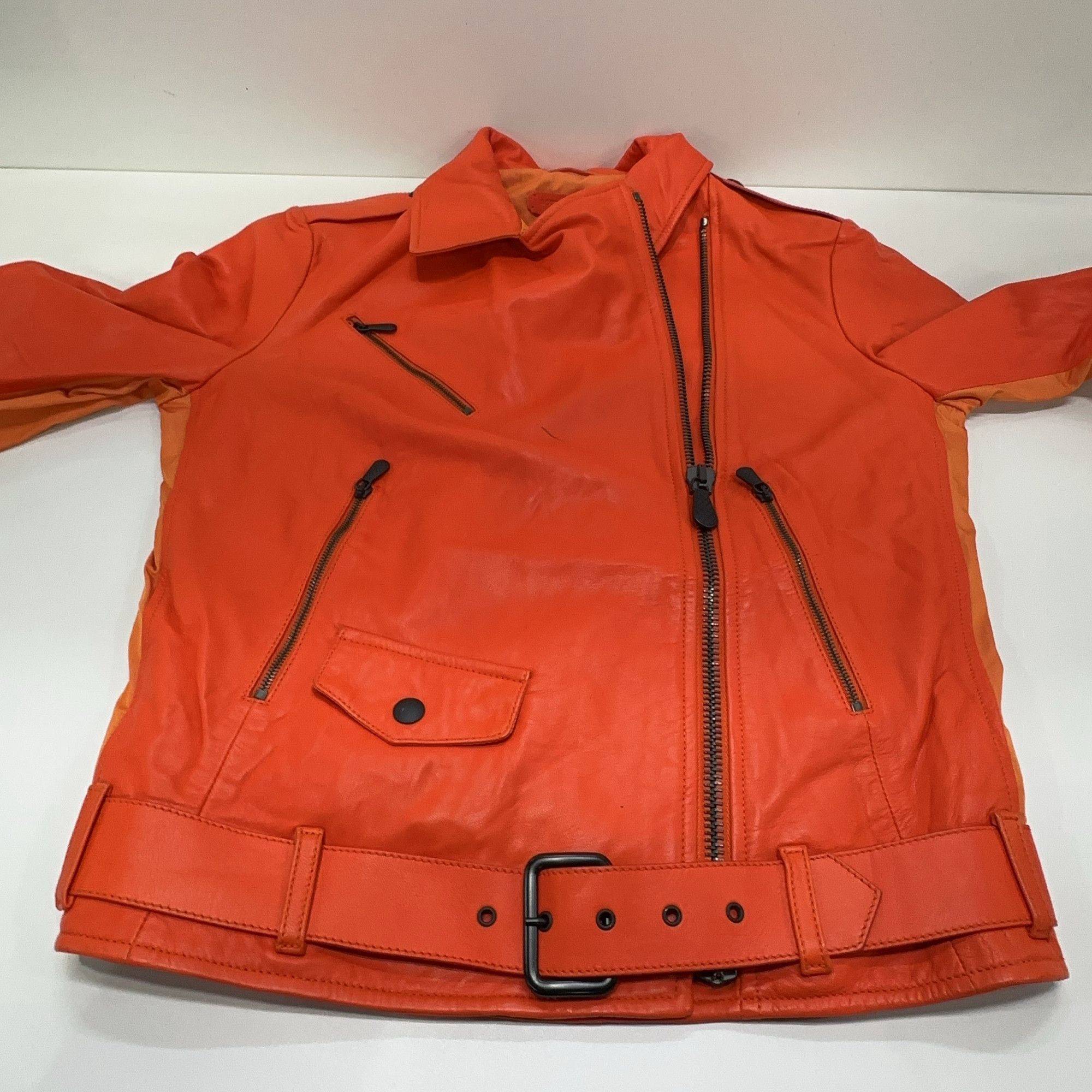 Bottega Veneta Bottega Veneta Orange Leather Biker Jacket Size XS Size US XS / EU 42 / 0 - 7 Thumbnail