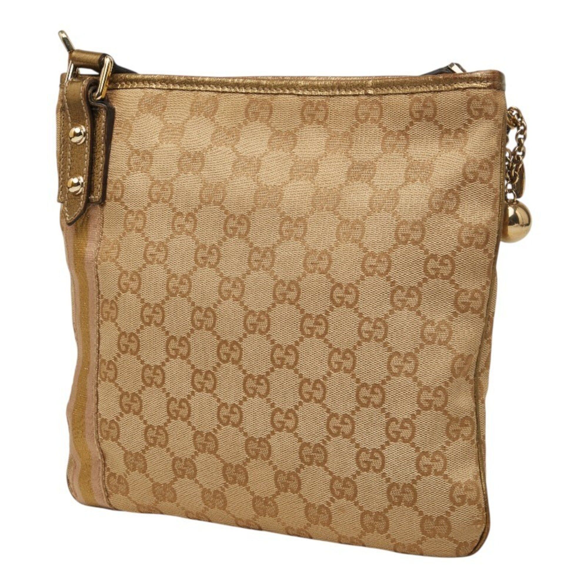 Gucci Gucci GG Canvas Sherry Line Crossbody Shoulder Bag 144388 Beige Gold Pink Leather Women's GUCCI Size ONE SIZE - 2 Thumbnail