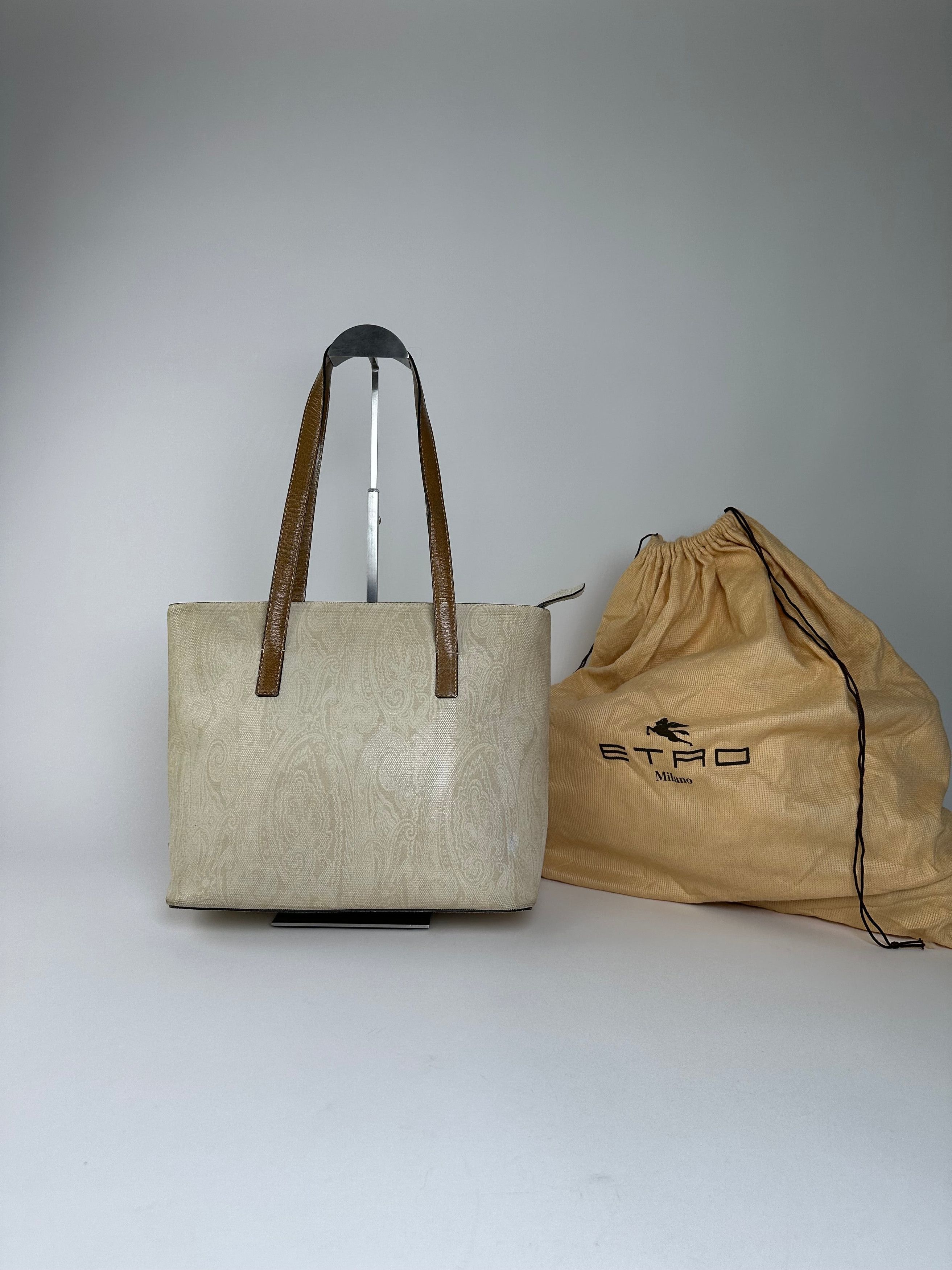 Etro Vintage Paisley Canvas Tote Bag Cream Size ONE SIZE - 2 Thumbnail