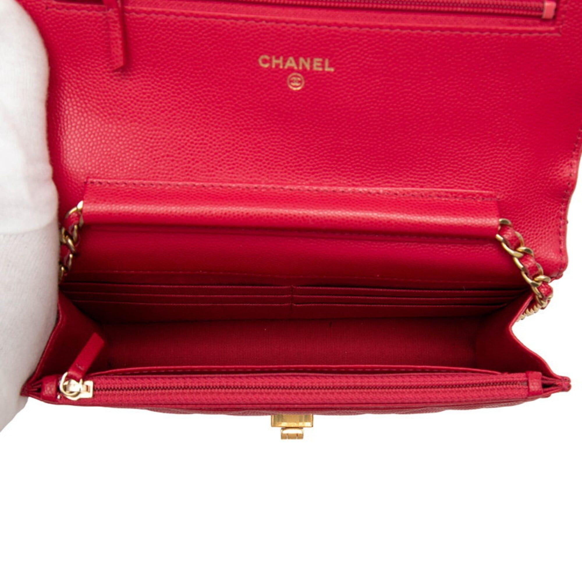 Chanel Chanel 2.55 Coco Mark Matelassé Wallet Chain Shoulder Bag Red Caviar Skin Women's CHANEL Size ONE SIZE - 4 Thumbnail