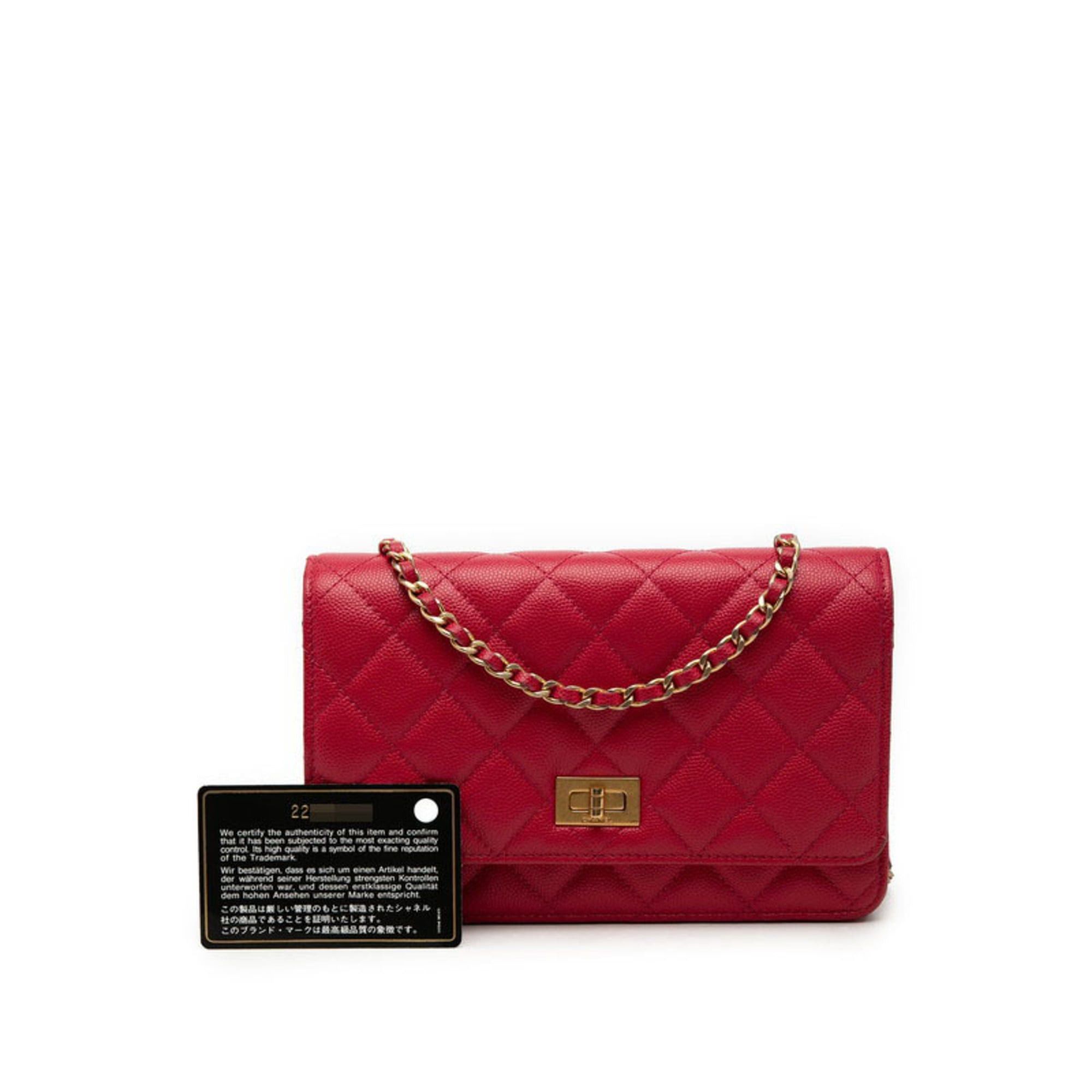 Chanel Chanel 2.55 Coco Mark Matelassé Wallet Chain Shoulder Bag Red Caviar Skin Women's CHANEL Size ONE SIZE - 7 Thumbnail