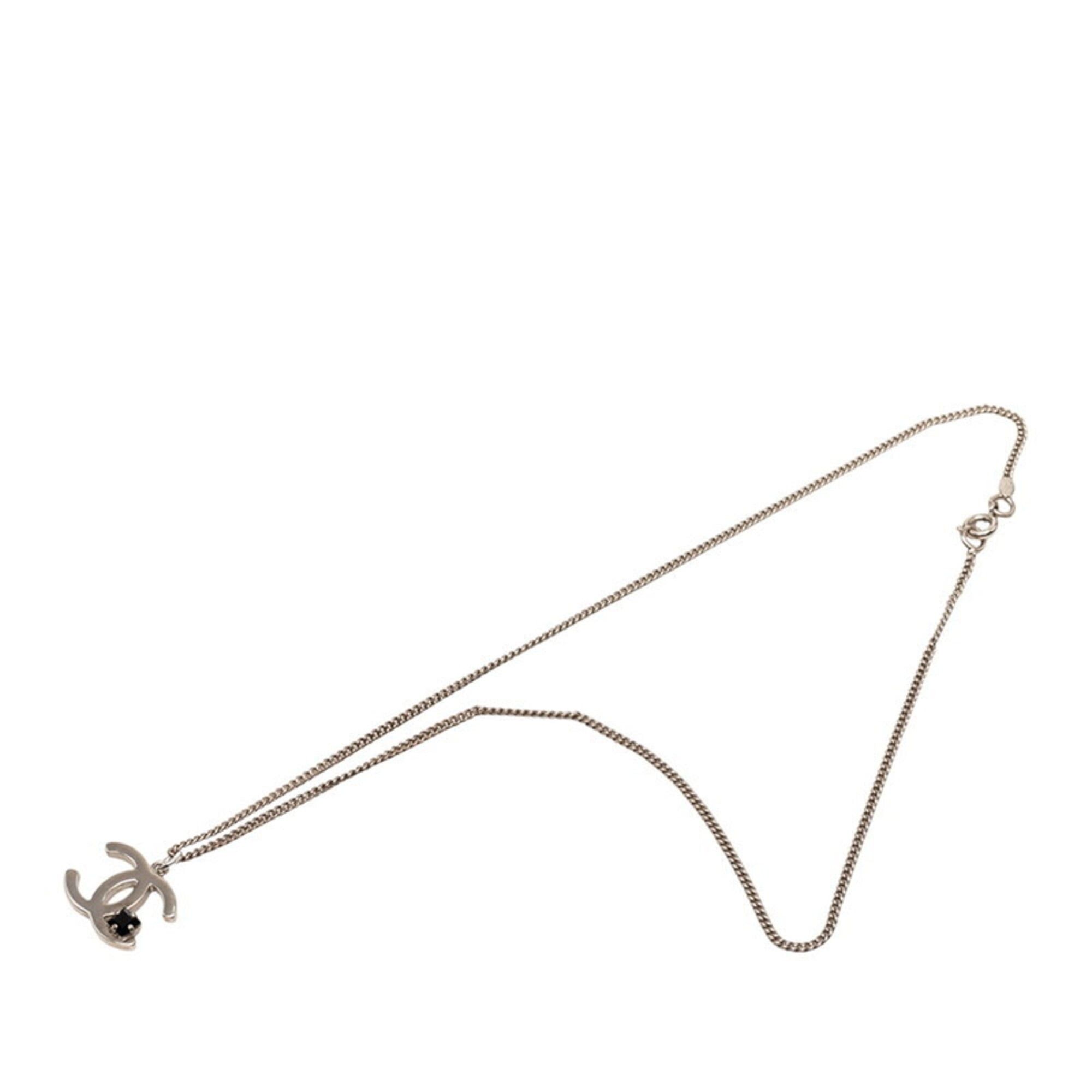 Chanel Chanel Coco Mark Necklace, Silver, Black Metal, Colored Stone, Women's CHANEL Size ONE SIZE - 3 Thumbnail