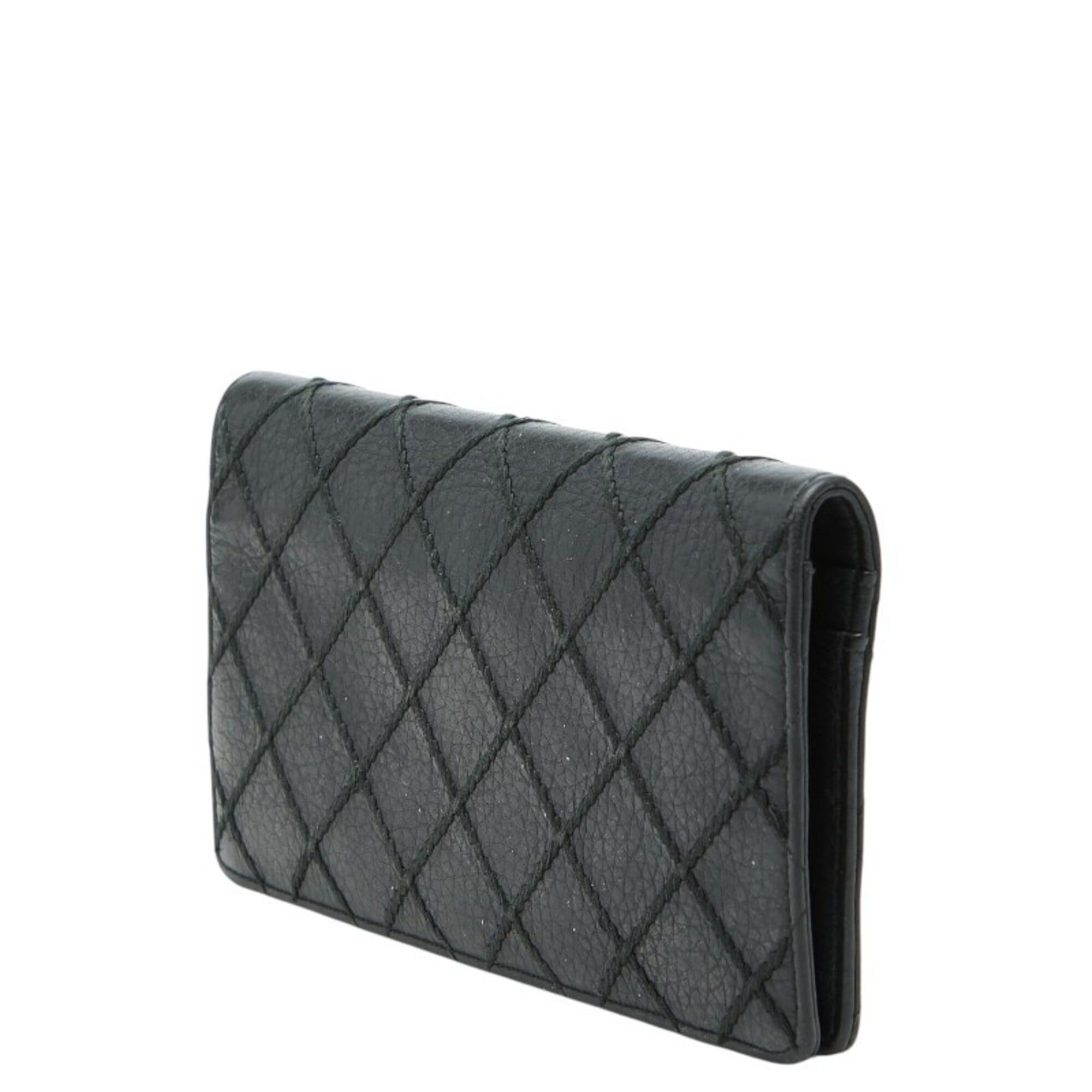 Chanel Chanel Coco Mark Wild Stitch Long Wallet, Black Leather, Women's CHANEL Size ONE SIZE - 2 Thumbnail