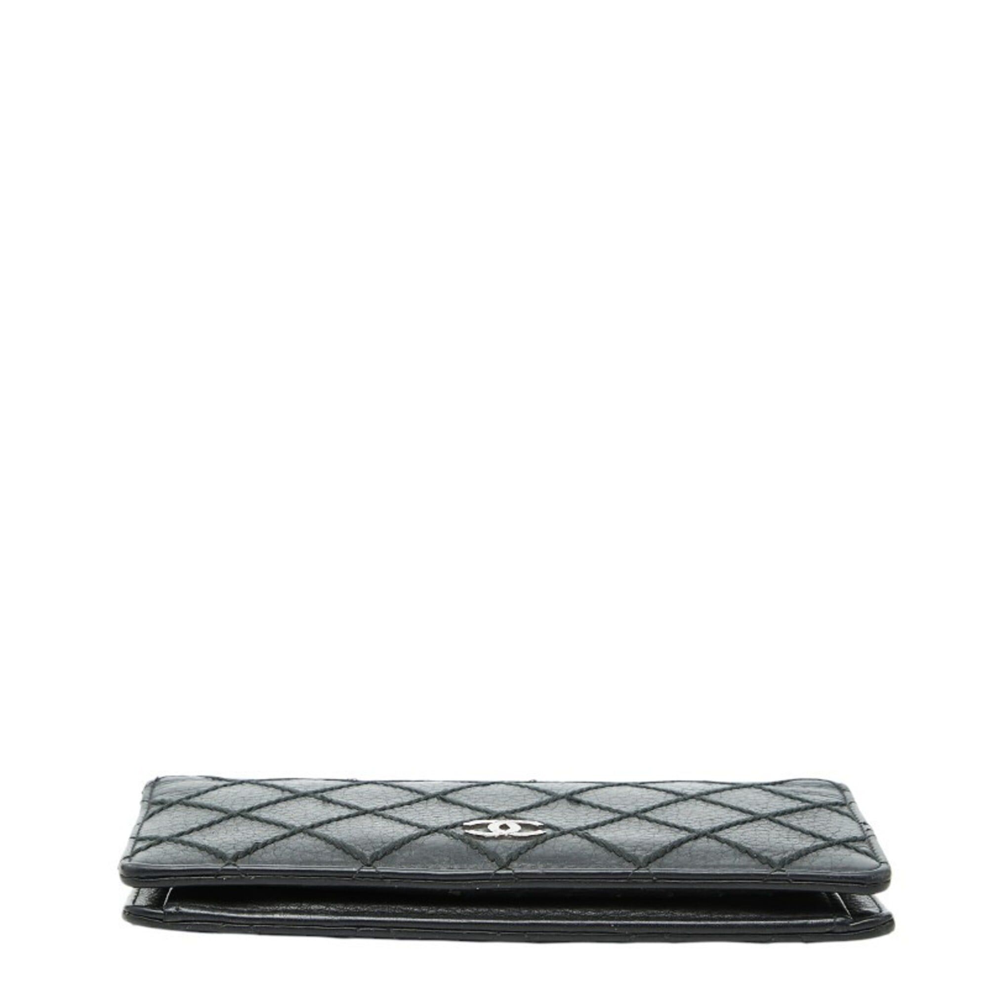 Chanel Chanel Coco Mark Wild Stitch Long Wallet, Black Leather, Women's CHANEL Size ONE SIZE - 3 Thumbnail